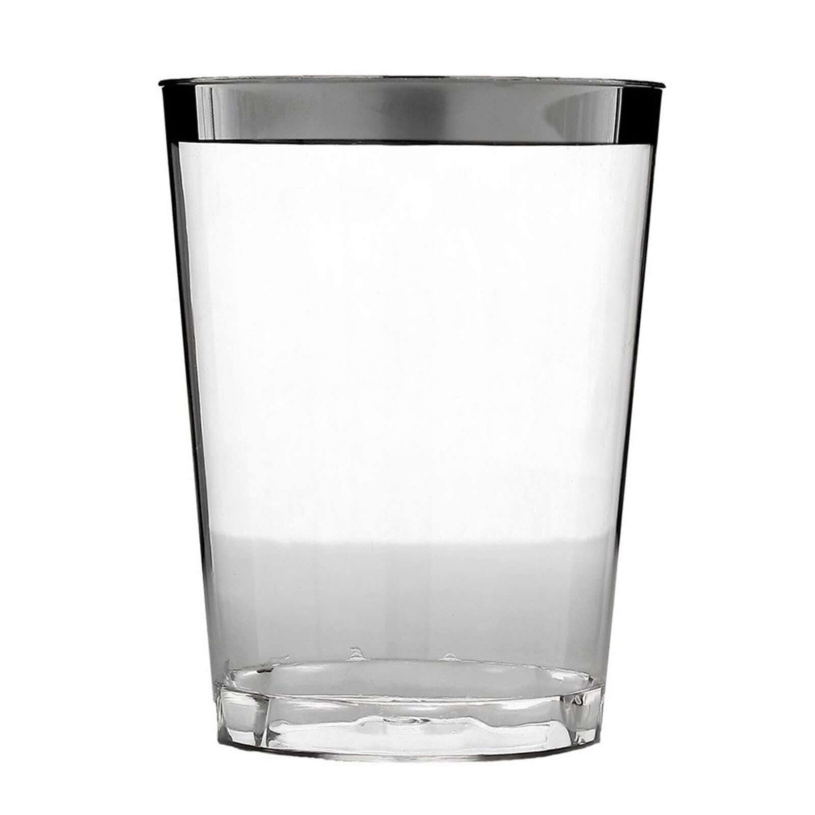 25-Pack Plastic Tumbler Cups Clear with Silver Rim - Stylish Disposable Party Glasses 10oz