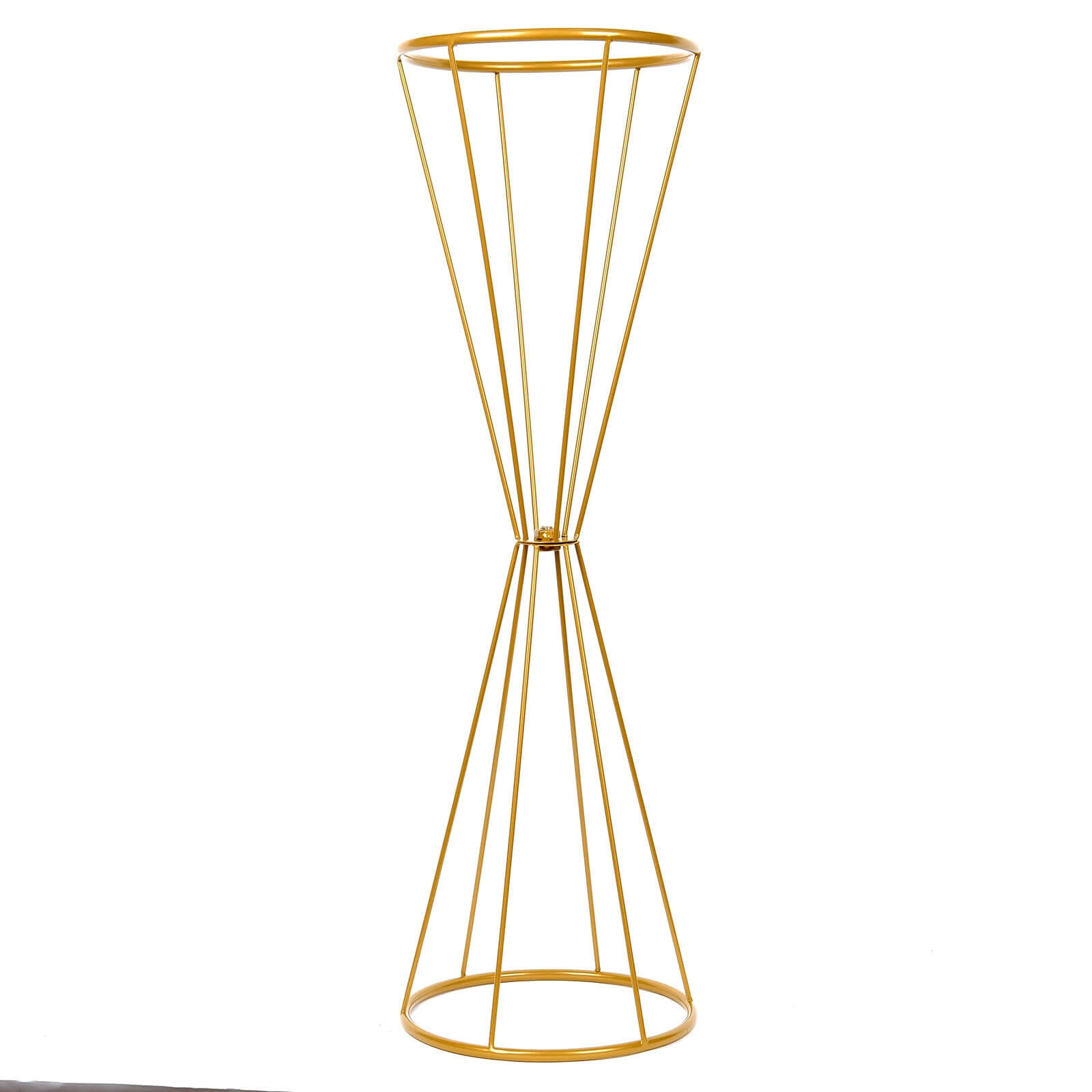 Dual Cone Reversible Flower Stand Gold Metal Geometric Pedestal - Wedding Centerpiece 27"