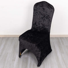 Crushed Velvet Spandex Banquet Chair Cover Fitted Slipcover Black - Stretch 190GSM Slipcover with Foot Pockets