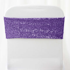 5 Pack Sequin Spandex Chair Sashes Purple - Stretch Chair Bands 6"x15"