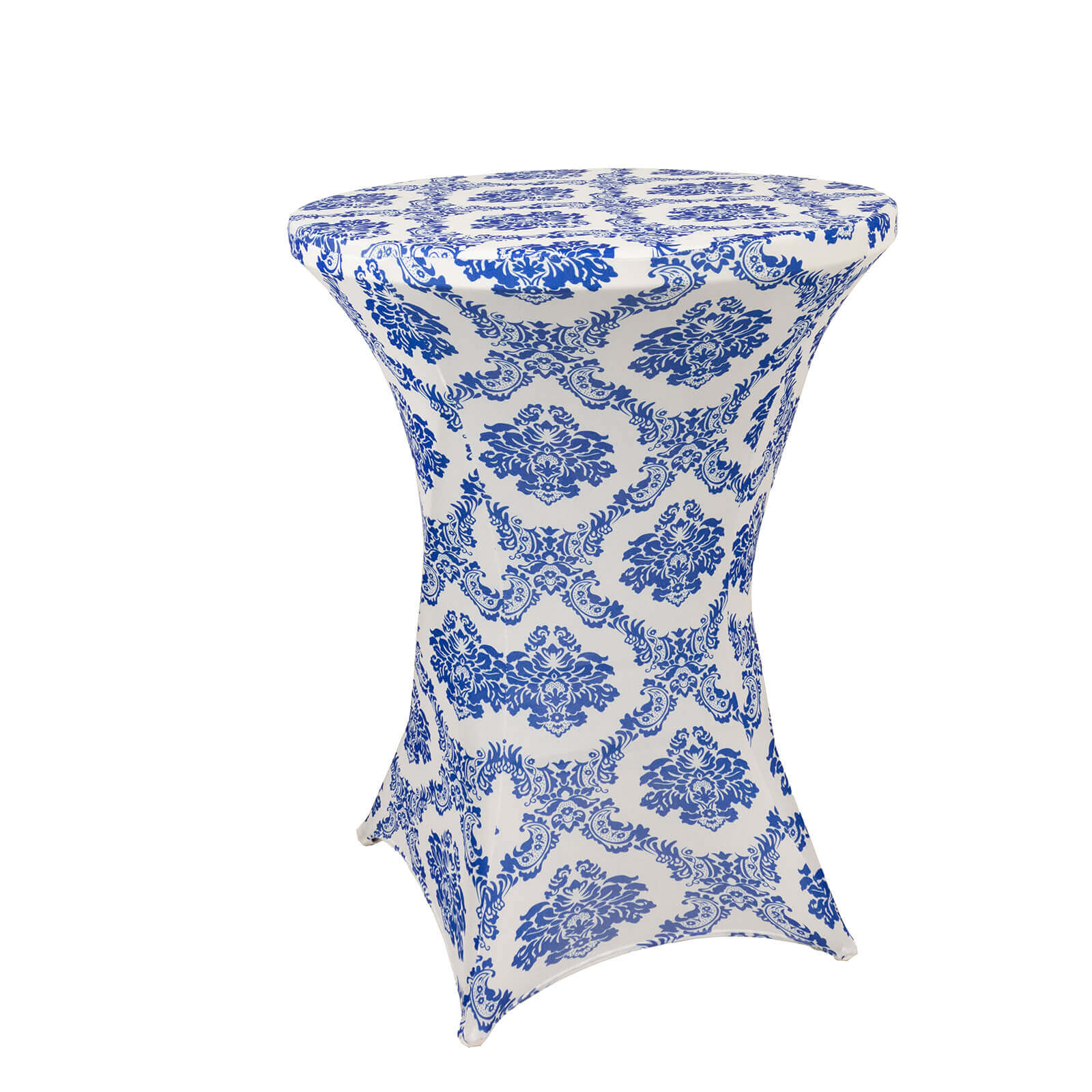 Spandex 30" Round Cocktail Table Cover Royal Blue Damask Highboy Tables - Easy to Maintain Stretch Fitted Tablecloth
