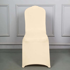 Spandex Chair Cover for Banquet Chairs Beige - Stretch 160GSM Fabric with Slip-On Slipcover