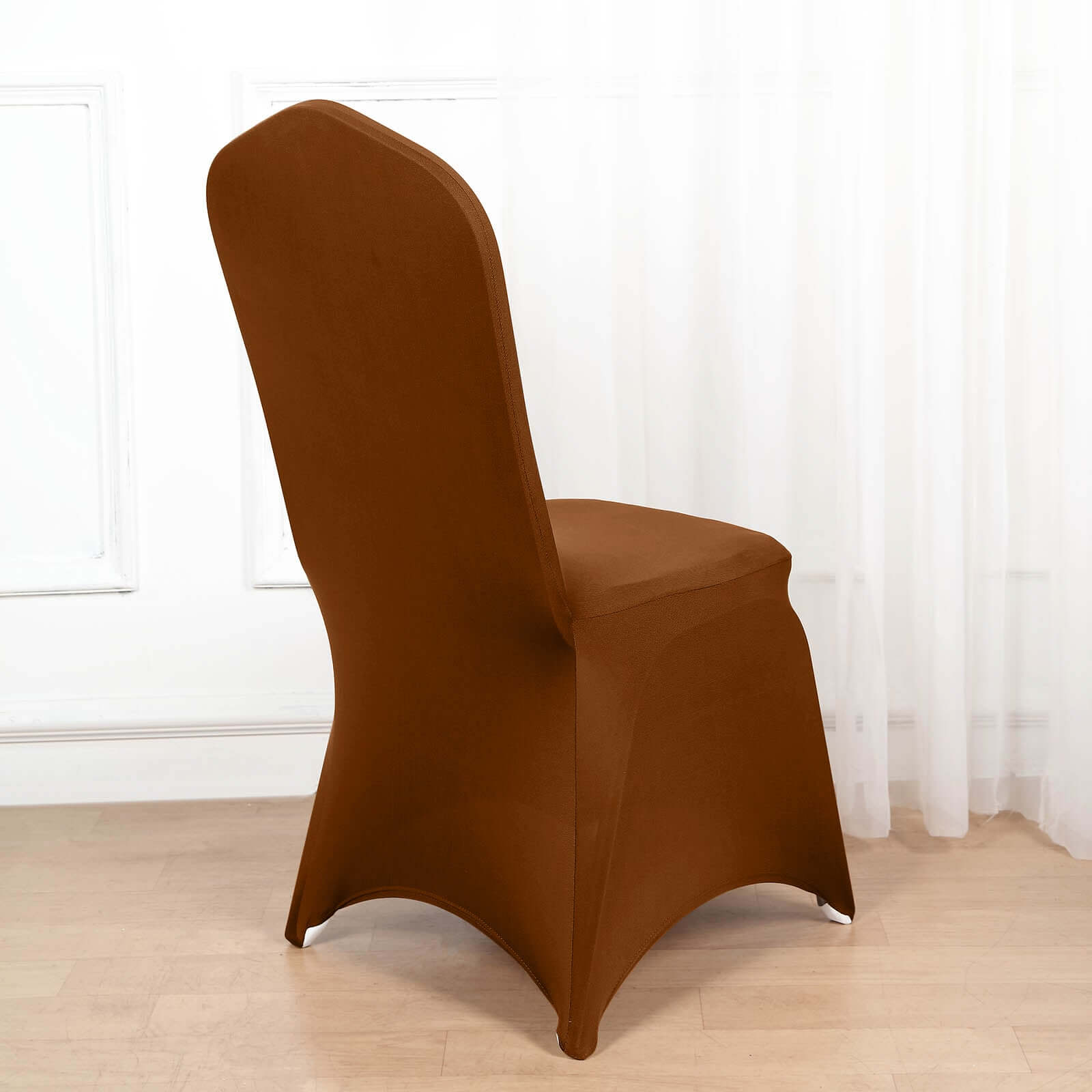 Spandex Chair Cover for Banquet Chairs Cinnamon Brown - Stretch 160GSM Fabric with Slip-On Slipcover