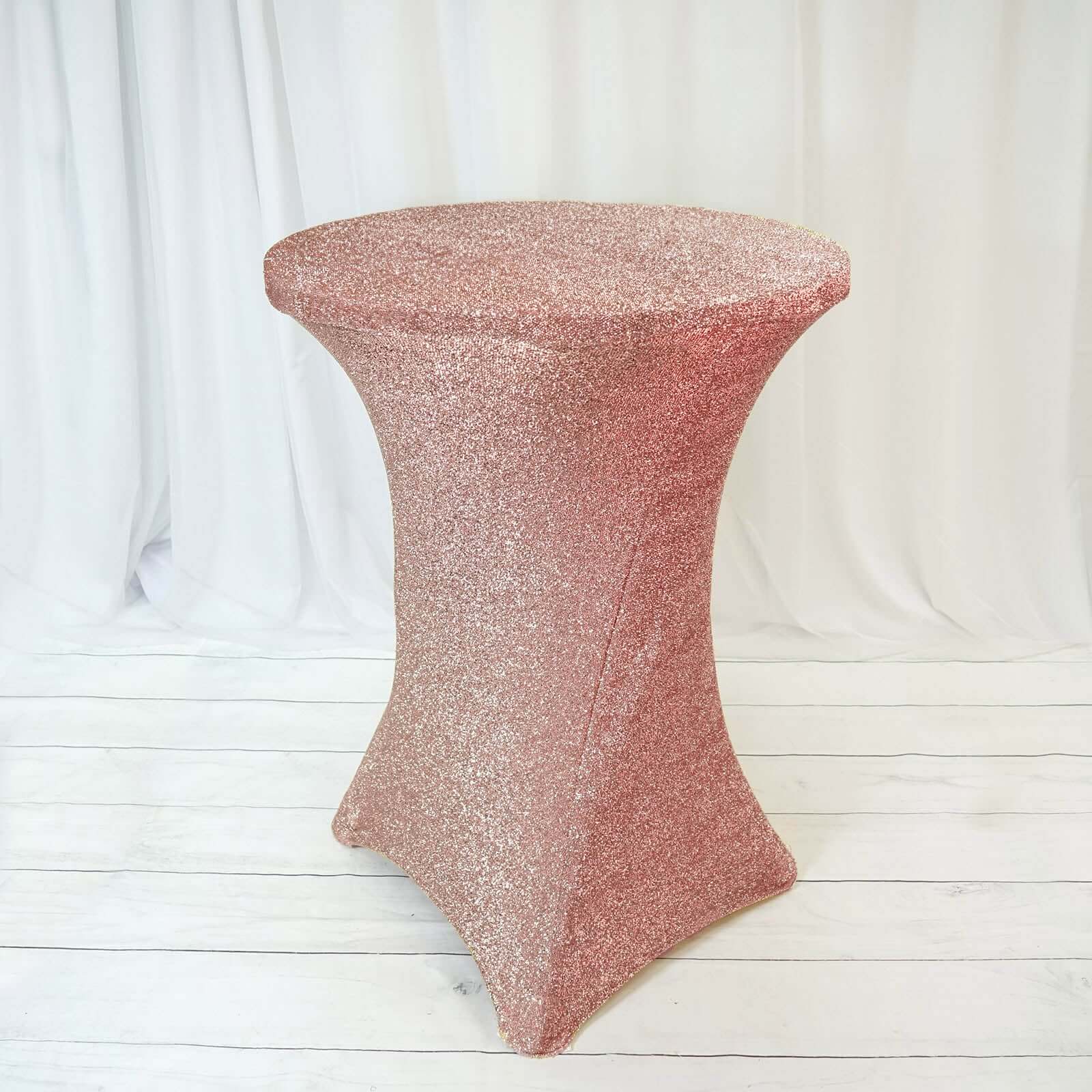 Metallic Spandex 36" Fitted Glitter Round Cocktail Table Cover Rose Gold - Stretch Fit for High Top Tables