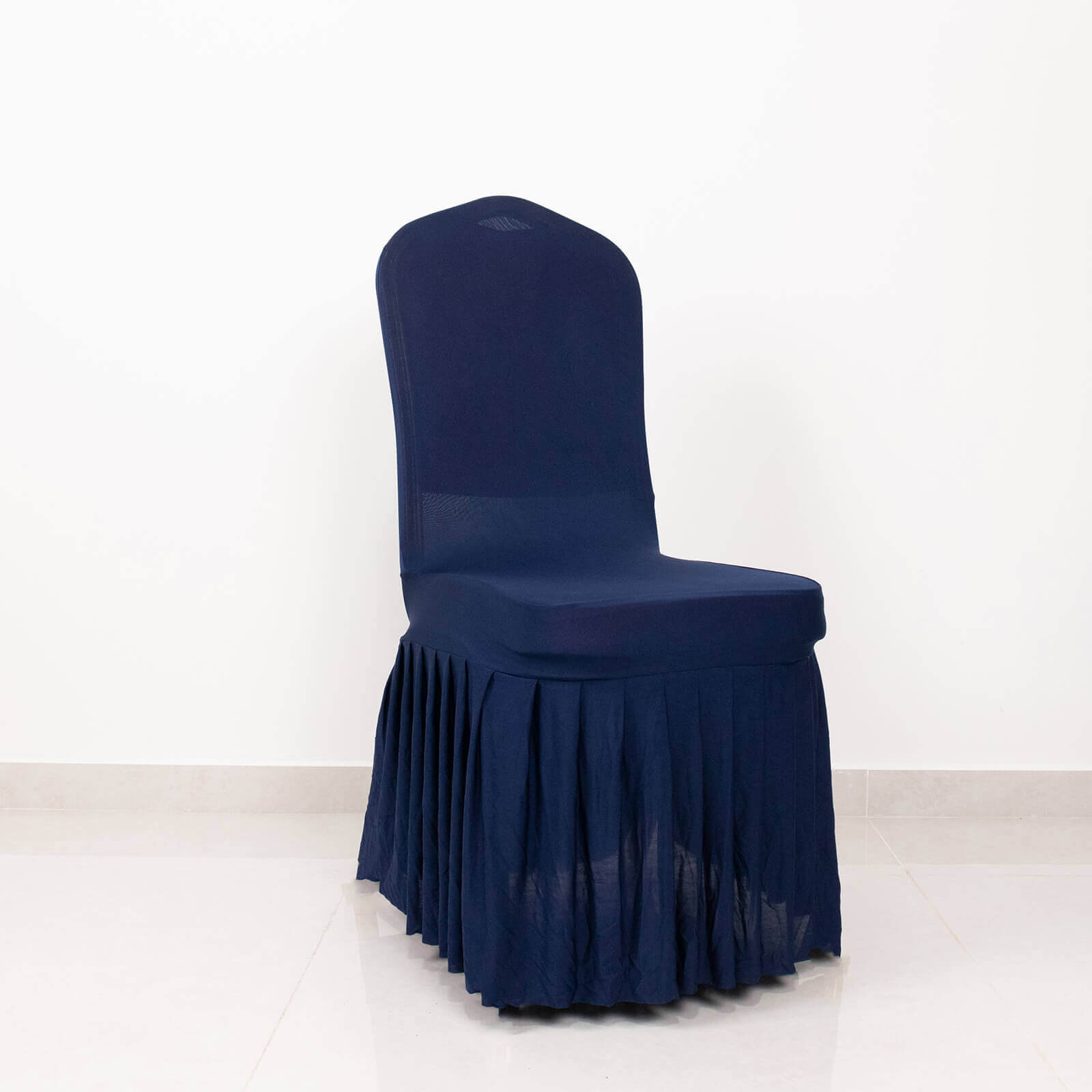 Spandex Chair Cover with Ruffle Pleated Skirt for Banquet Chairs Navy Blue - 1-Piece Stretch Fitted Slipcover