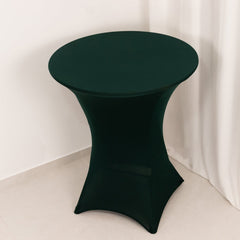 Spandex 36" Round Cocktail Table Cover Hunter Emerald Green - Easy to Maintain Stretch Fitted Highboy Tablecloth