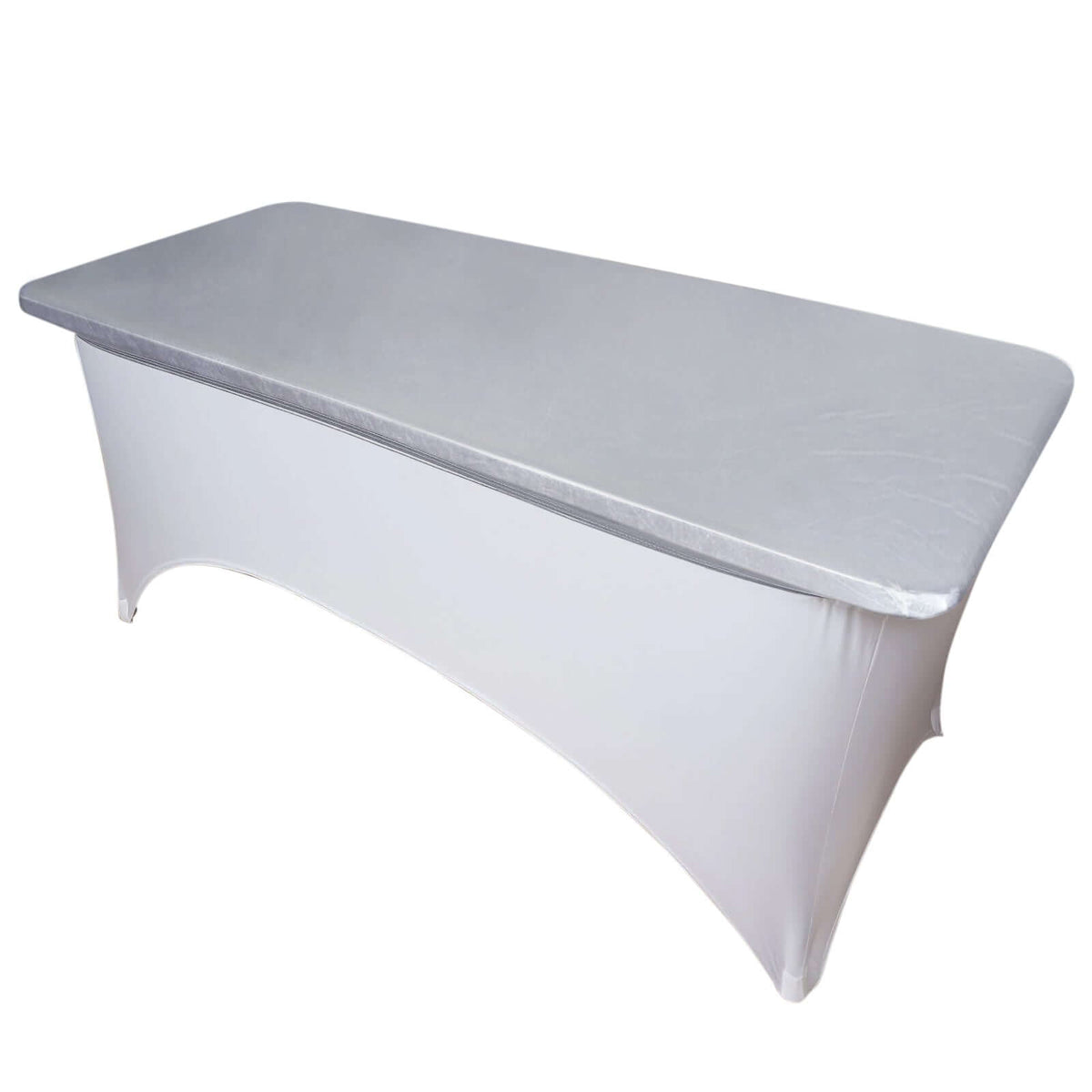 Stretch Spandex 72"x30" Rectangle Table Top Cover Metallic Silver - Easy to Install Fitted Table Topper Cap