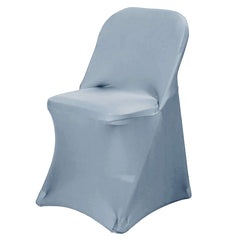 Stretch Spandex Chair Cover Dusty Blue for Folding Chairs - Reusable & Wrinkle-Resistant 160GSM Fitted Slipcover