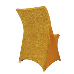 Stretch Spandex Chair Cover Gold for Folding Chairs - Luxurious Metallic Shimmer Tinsel Back Design Fitted Slipcover