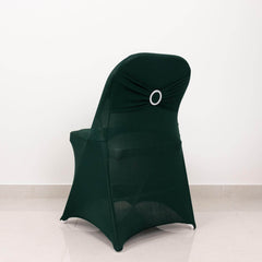 Stretch Spandex Chair Cover Hunter Emerald Green for Folding Chairs - Secure Fit Slipcover with Silver Rhinestone Buckled Sash Band