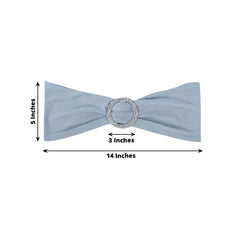 5 Pack Stretch Spandex Chair Sashes Dusty Blue - Reusable Chair Bands with Silver Diamond Ring Slide Buckle 5"x14"
