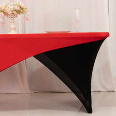 Stretch Spandex 72"x30" Rectangle Table Cover Red/Black Cross Over Design - Two-Piece Fitted Tablecloth with Elastic Foot Pockets
