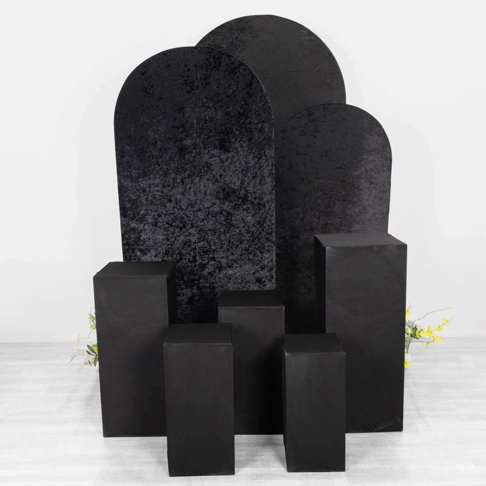 Set of 5 Black Spandex Rectangle Pedestal Stand Covers, Stretchable Pillar Prop Covers - 160 GSM