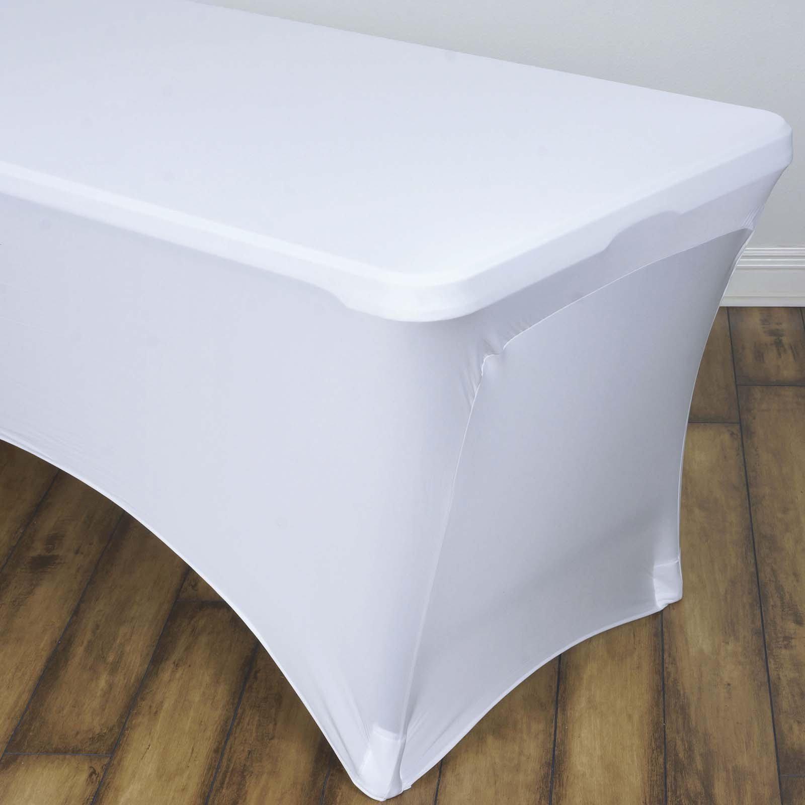 Stretch Spandex 96"x30" Rectangle Table Cover White - Durable Form-Fitting Tablecloth for Events & Presentations