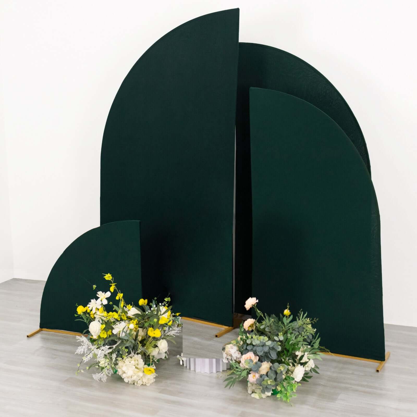 Set of 4 Matte Hunter Emerald Green Spandex Half Moon Chiara Backdrop Stand Covers, Custom Fitted Wedding Arch Covers - 2.5ft,5ft,6ft,7ft