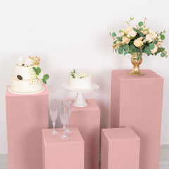 Set of 5 Dusty Rose Spandex Rectangle Pedestal Stand Covers, Stretchable Pillar Prop Covers - 160 GSM