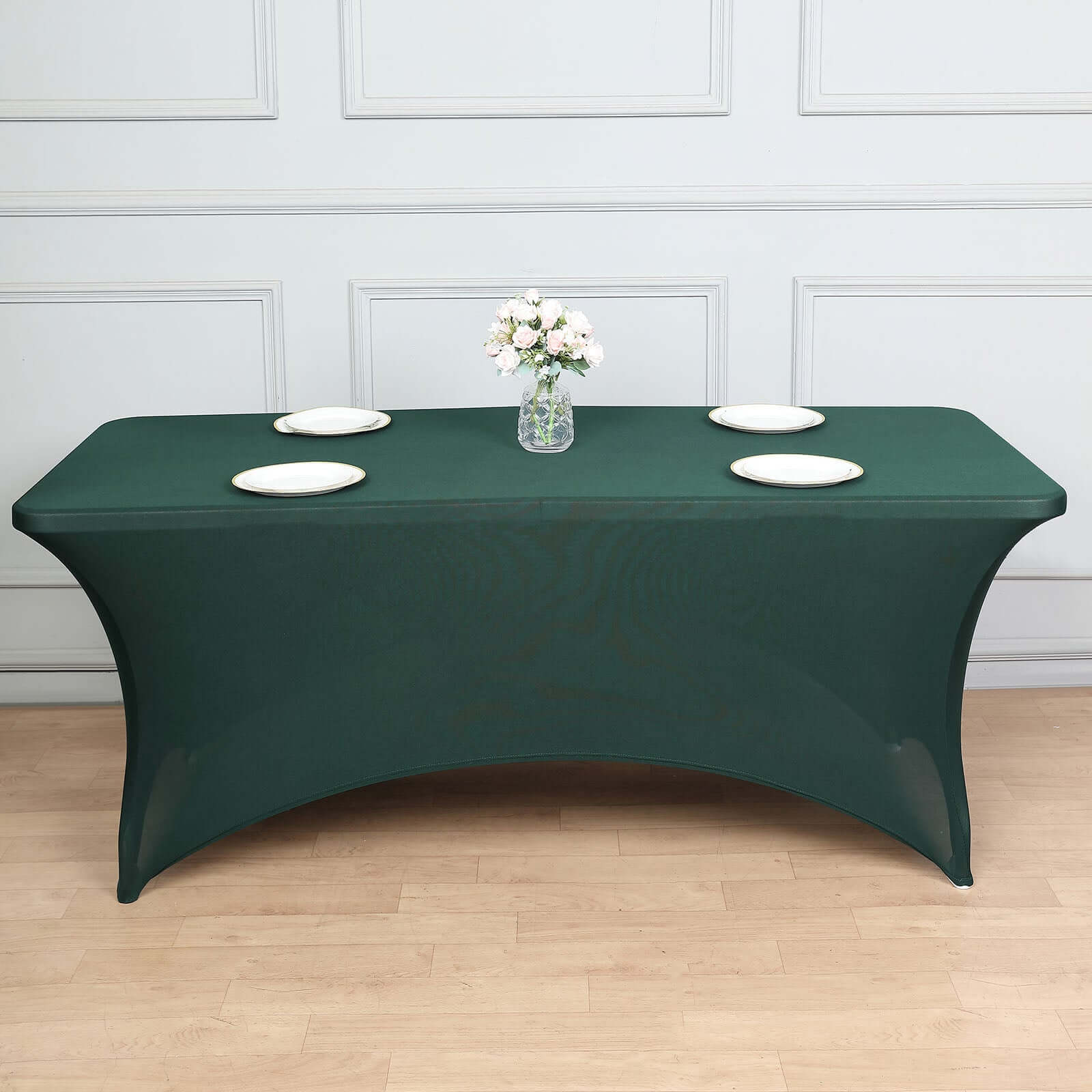 Stretch Spandex 96"x30" Rectangle Table Cover Hunter Emerald Green - Durable Form-Fitting Tablecloth