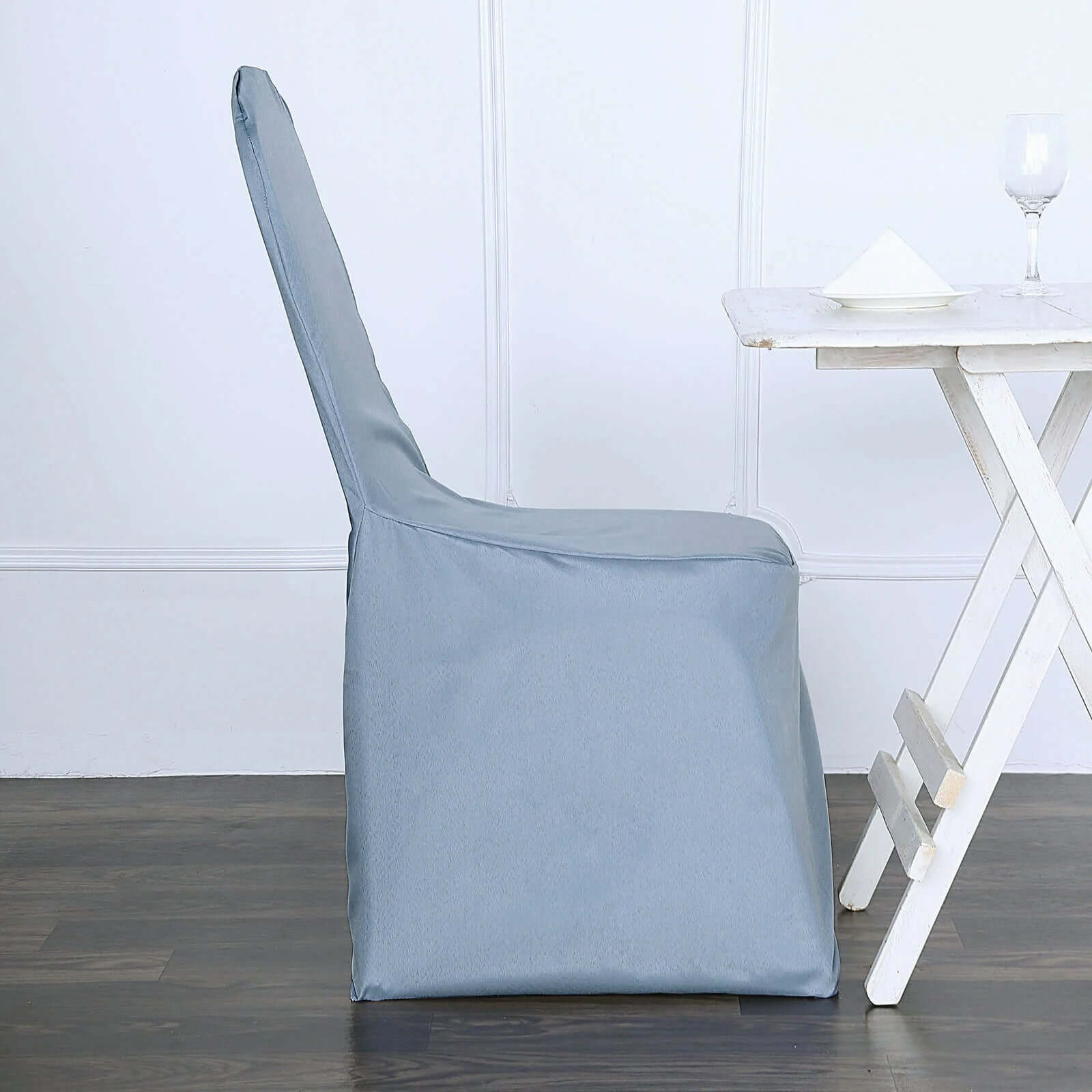 Polyester Slip On Banquet Chair Covers Dusty Blue - Stain-Resistant Reusable Durable Fabric