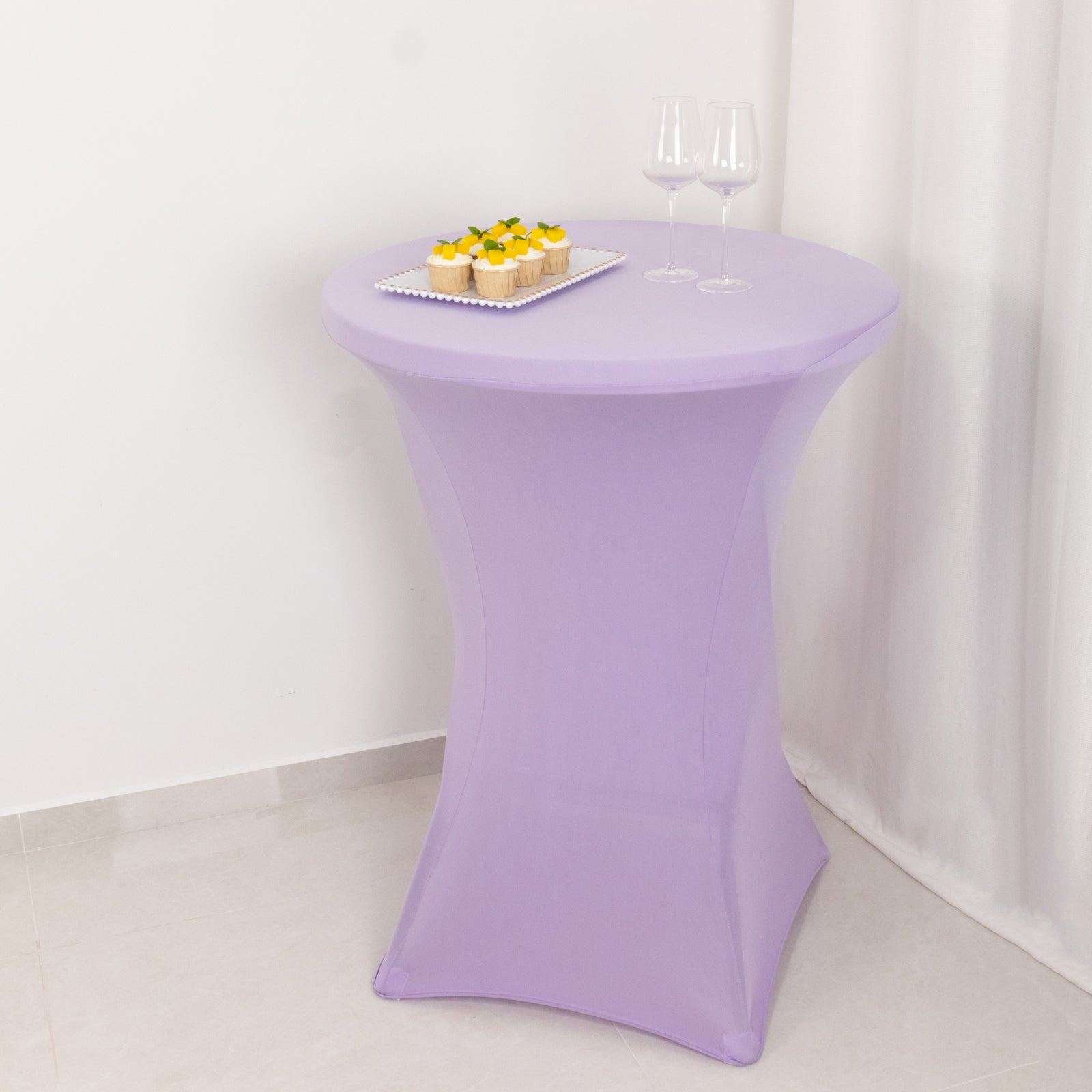 Spandex 30" Round Cocktail Table Cover Lavender Lilac - Easy to Maintain Stretch Fitted Highboy Tablecloth