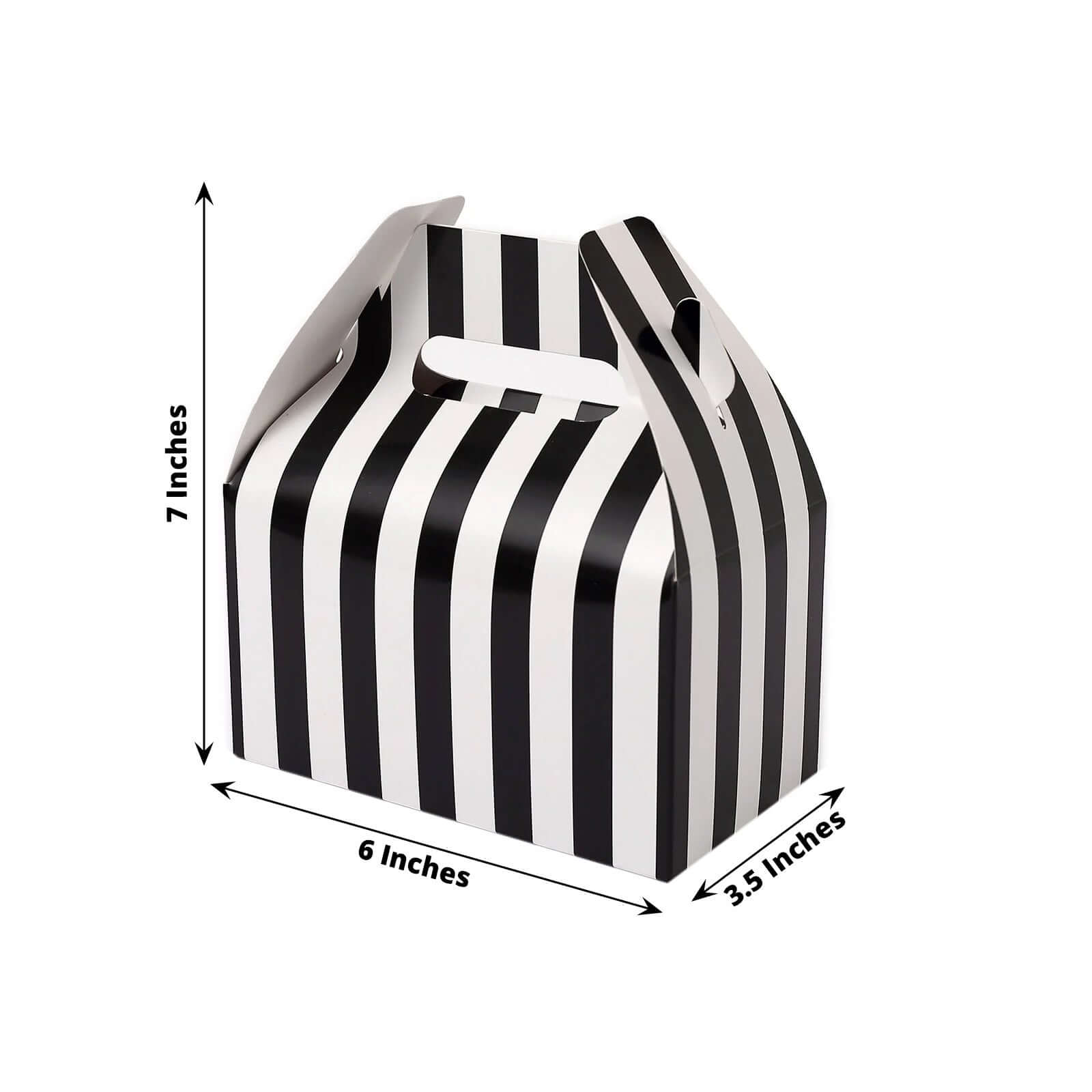 25 Pack White Black Striped Candy Gift Tote Gable Boxes, Party Favor Treat Bags - 6"x3.5"x7"