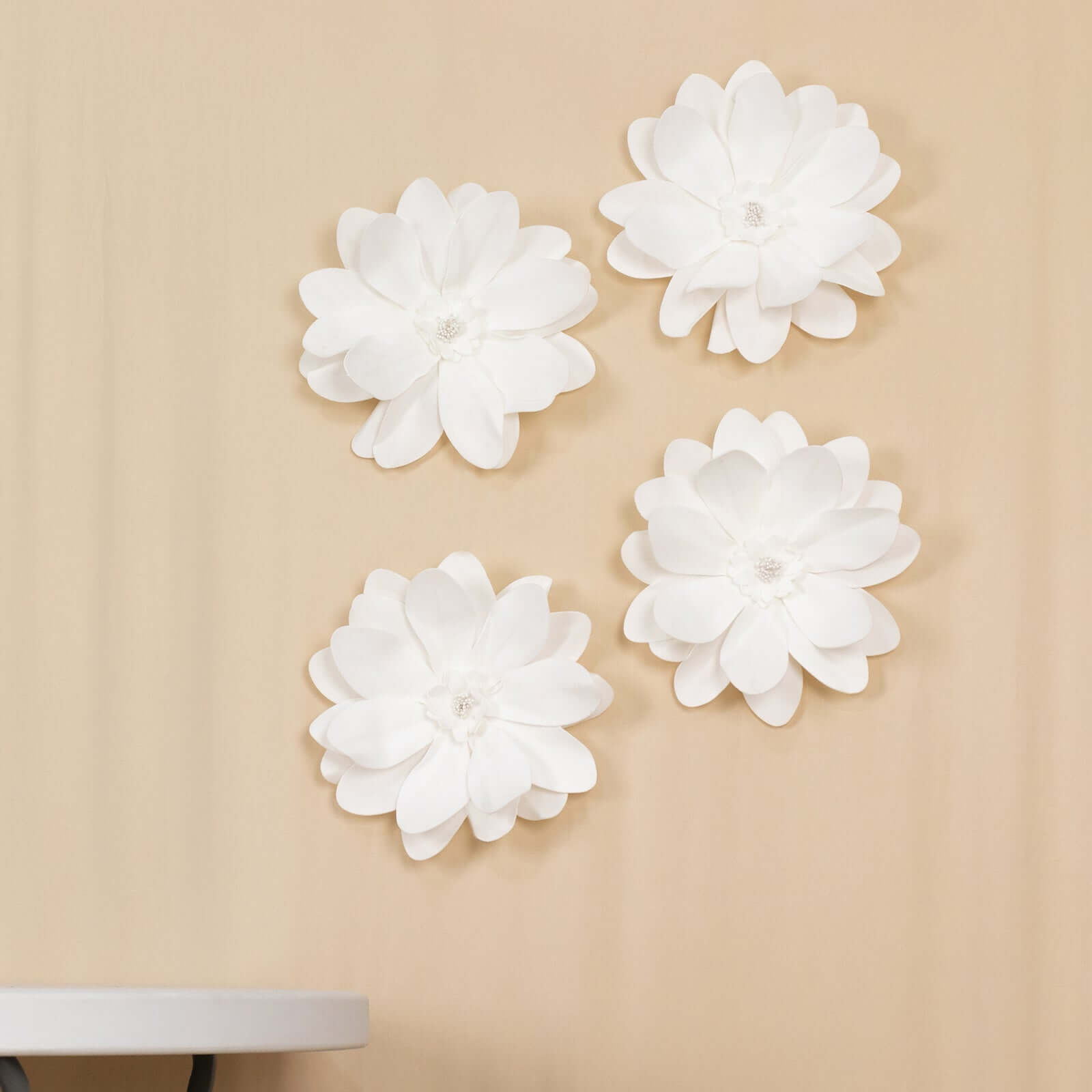 4 Pack 12" White Life-Like Soft Foam Craft Dahlia Flower Heads