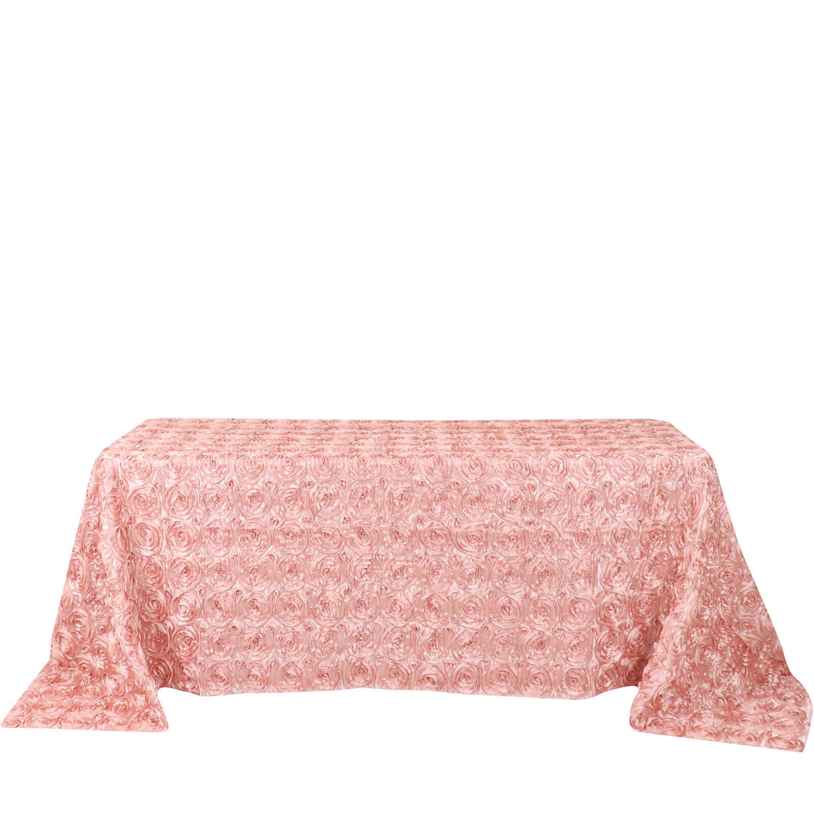 Satin 90"x132" Rectangle Tablecloth Dusty Rose - Grandiose 3D Rosette Seamless Table Cover