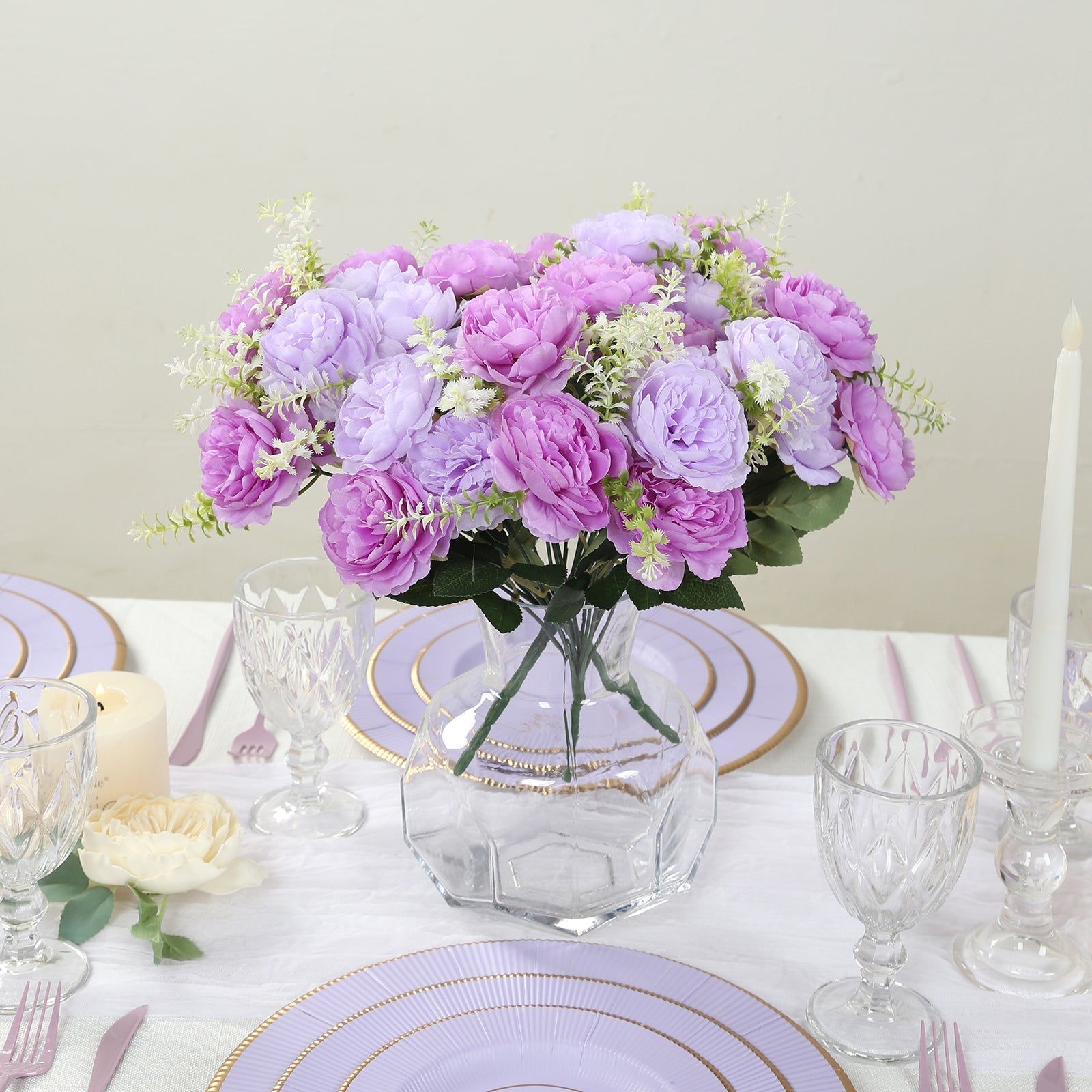 2-Pack Silk Peony Bouquet 14" Lavender Lilac – Lifelike Artificial Flower Arrangement for Vase Display, Events & Everyday Decor