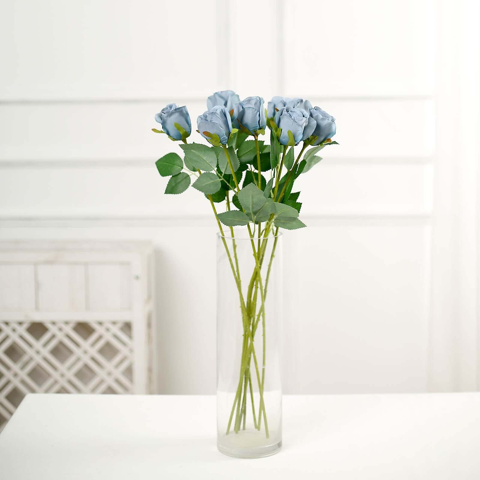 31" 24Pcs Dusty Blue Long Stem Artificial Silk Roses Flowers