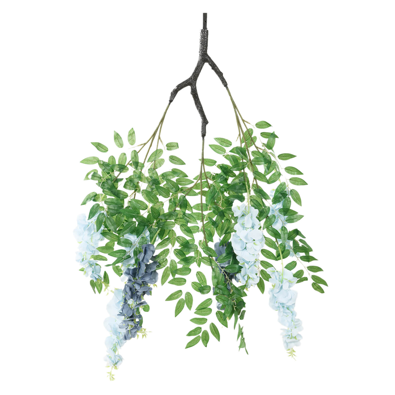 55" Artificial Silk Wisteria Vine Round Hanging Canopy in Dusty & Light Blue, Draping Garland Flower Chandelier With Interchangeable Branches
