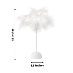 Table Lamp Feather Design White LED Battery Operated - Cordless Wedding Centerpiece 15"