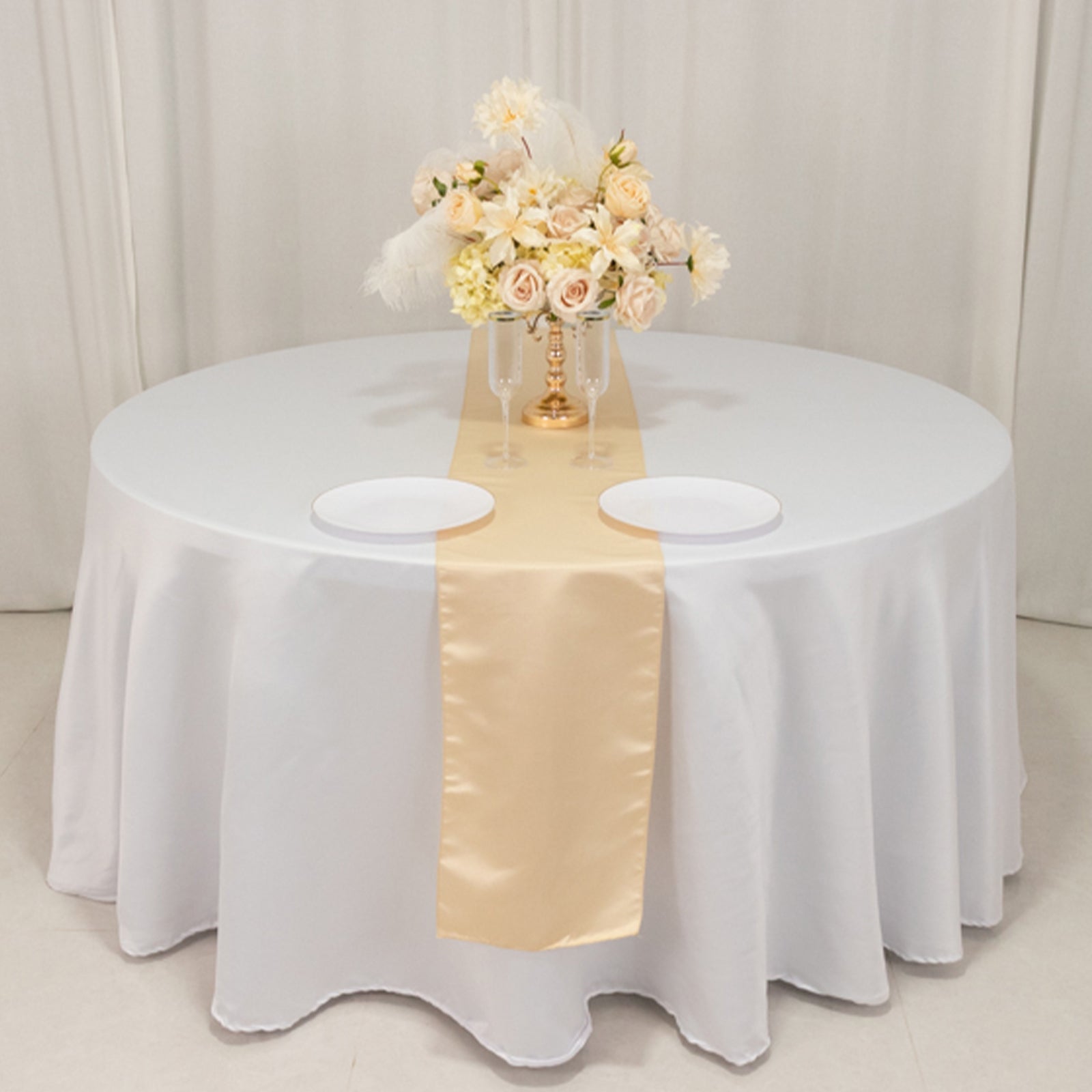 Lamour Satin 12"x108" Table Runner Beige - Smooth & Lustrous Finish