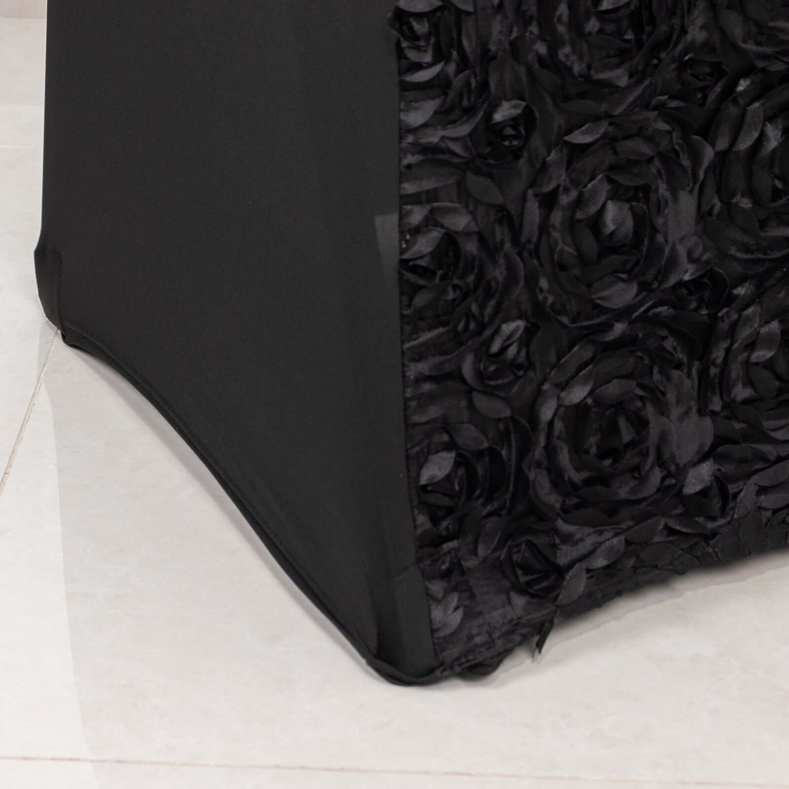 Satin Rosette Chair Cover for Banquet Chairs Black - Stretch Fitted Slip-On Slipcover