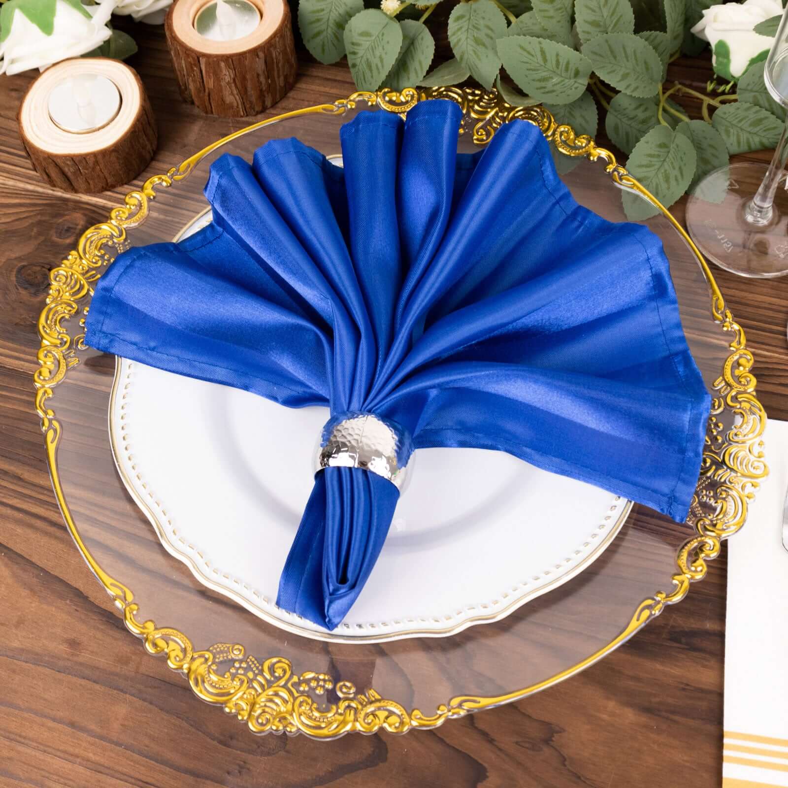 5 Pack Satin 20"x20" Napkins Royal Blue Glossy Stripes - Durable & Wrinkle-Free Cloth Napkins
