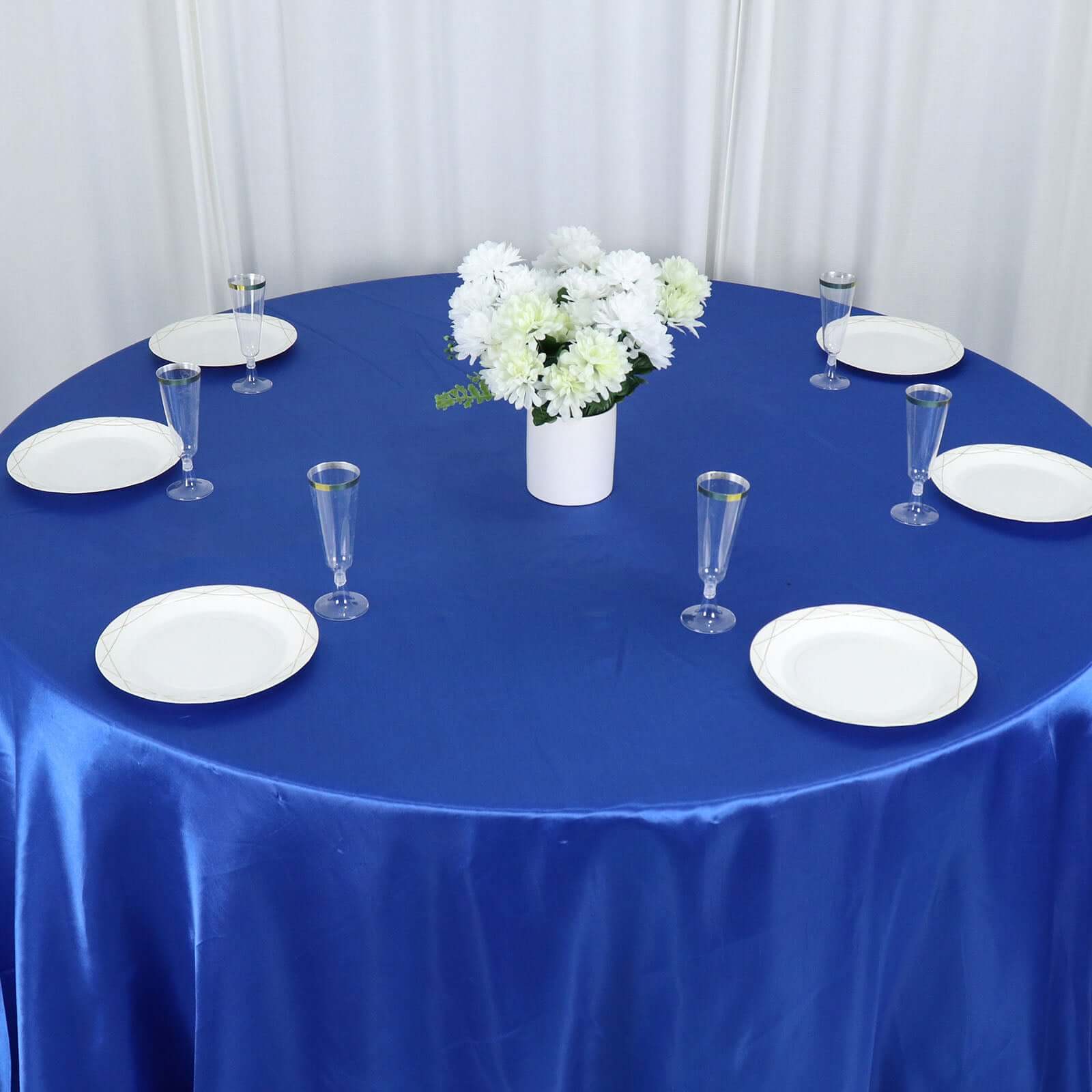 Satin 132" Round Tablecloth Royal Blue - Stylish Seamless Table Cover