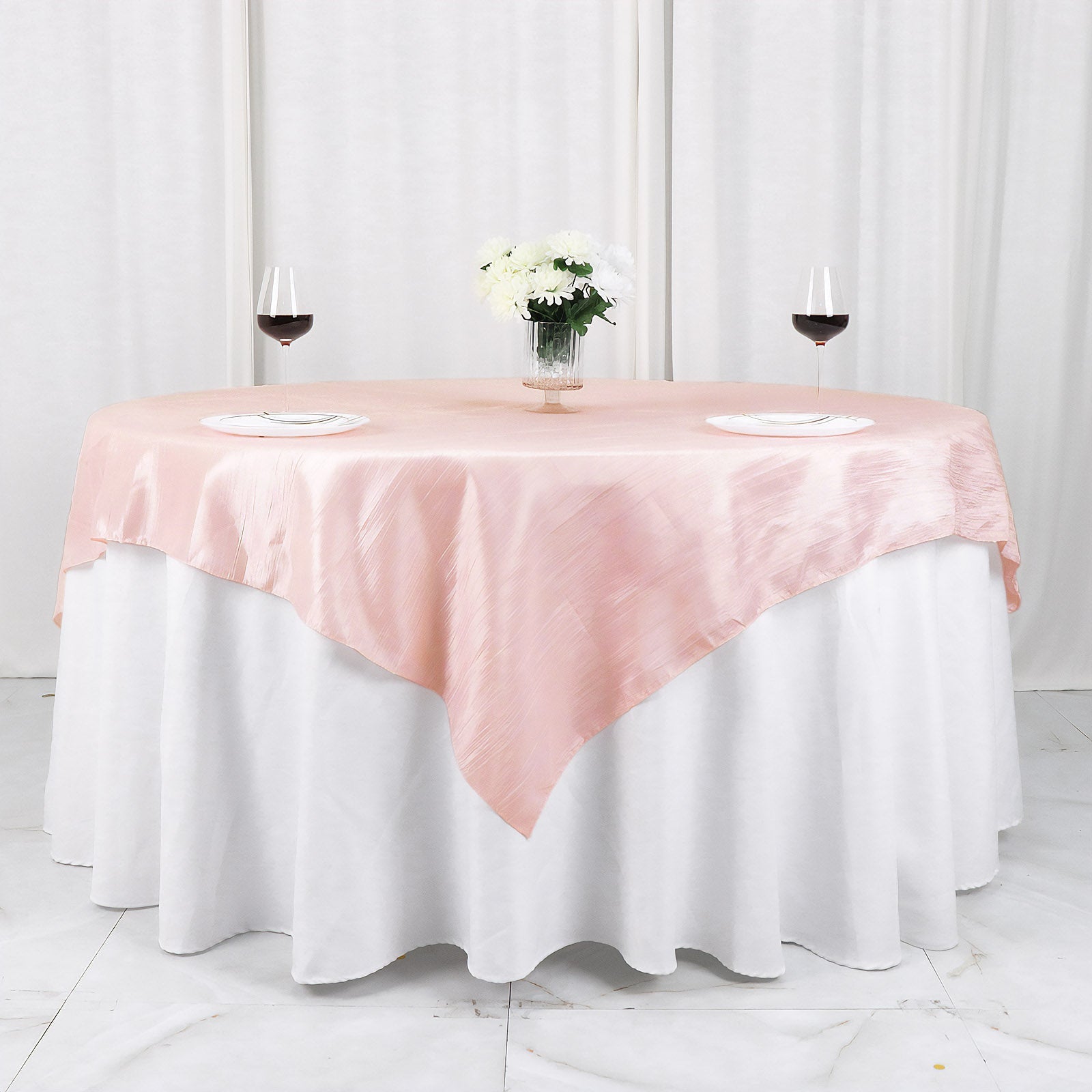 Taffeta 72"x72" Table Overlay Square Tablecloth Blush - Accordion Crinkle Table Cover