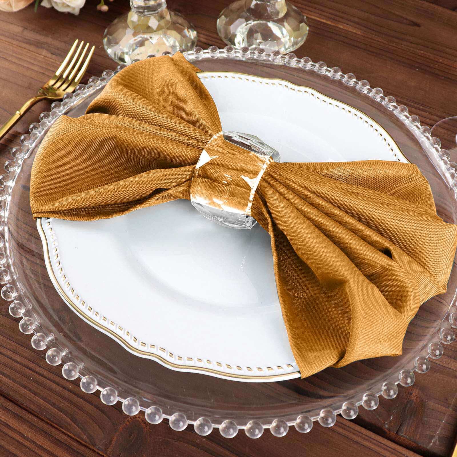 5 Pack Polyester 20"x20" Napkins Gold - Wrinkle Resistant & Easy Care Cloth Napkins for Special Occasions