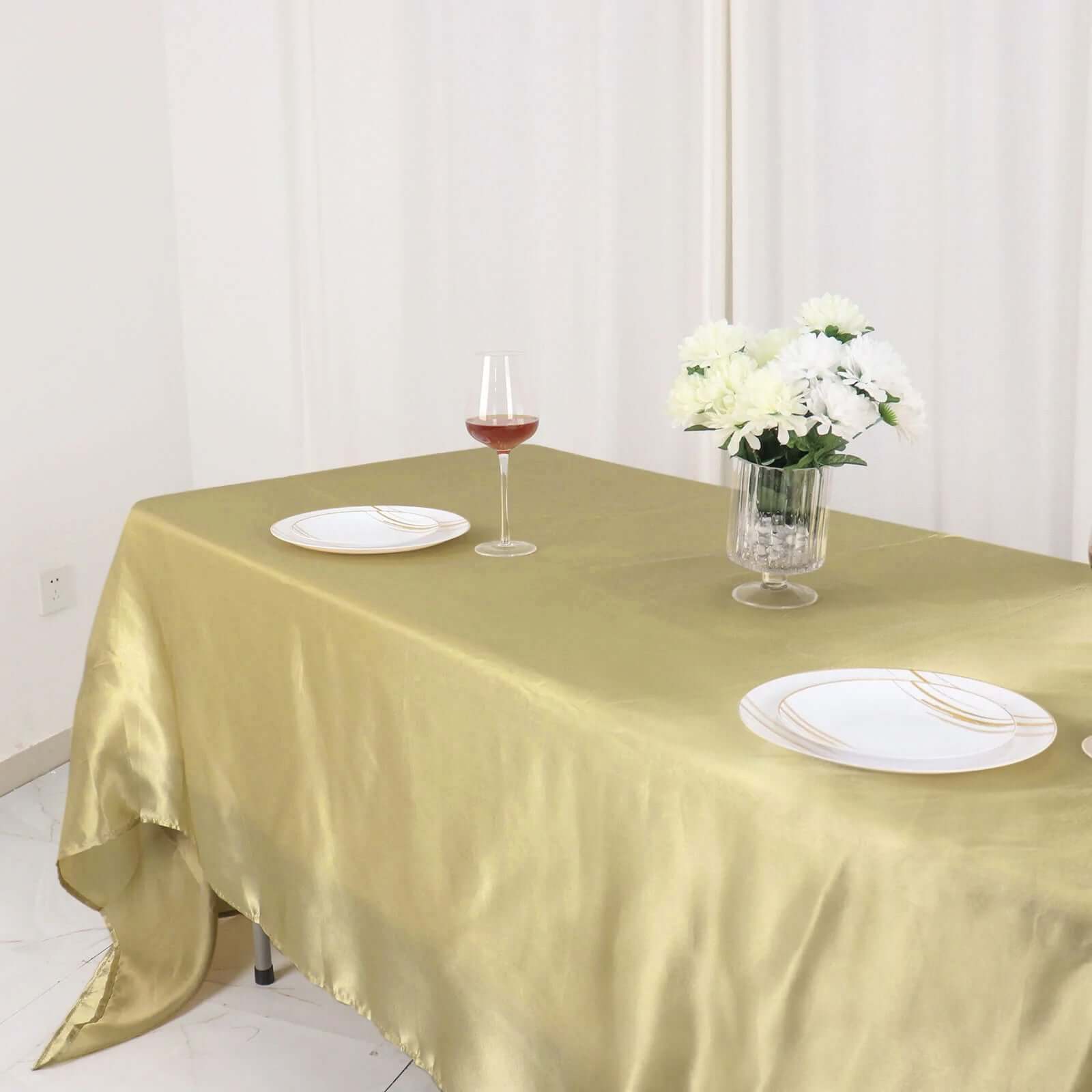 Satin Rectangular 60"x126" Tablecloth Champagne - Smooth and Lustrous Table Cover