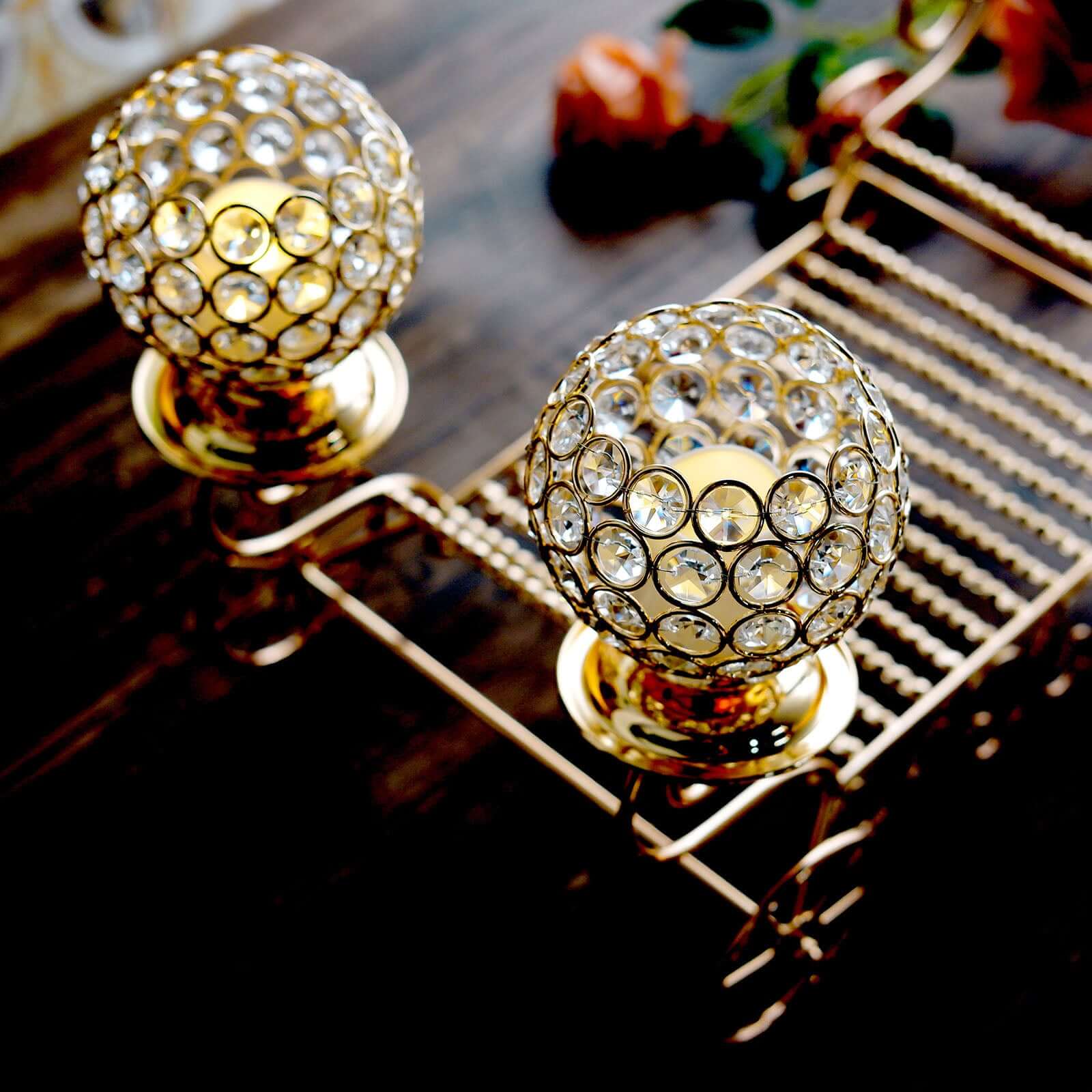 Candle Holder 4-Arm Gold Metal Crystal Cinderella Carriage Wedding Centerpiece - Decorative Display 18"