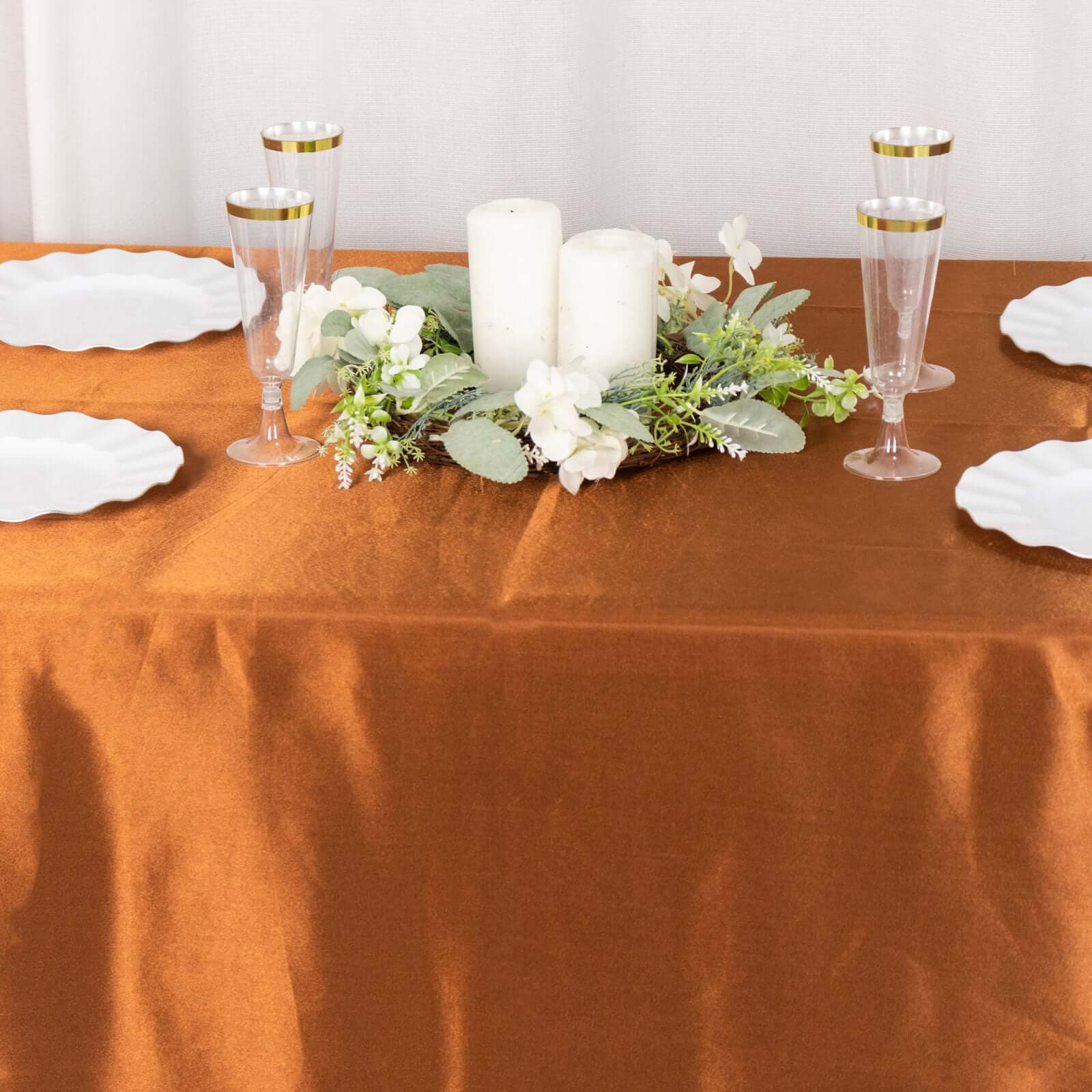 Satin Rectangular 90"x132" Tablecloth Cinnamon Brown - Seamless Table Cover