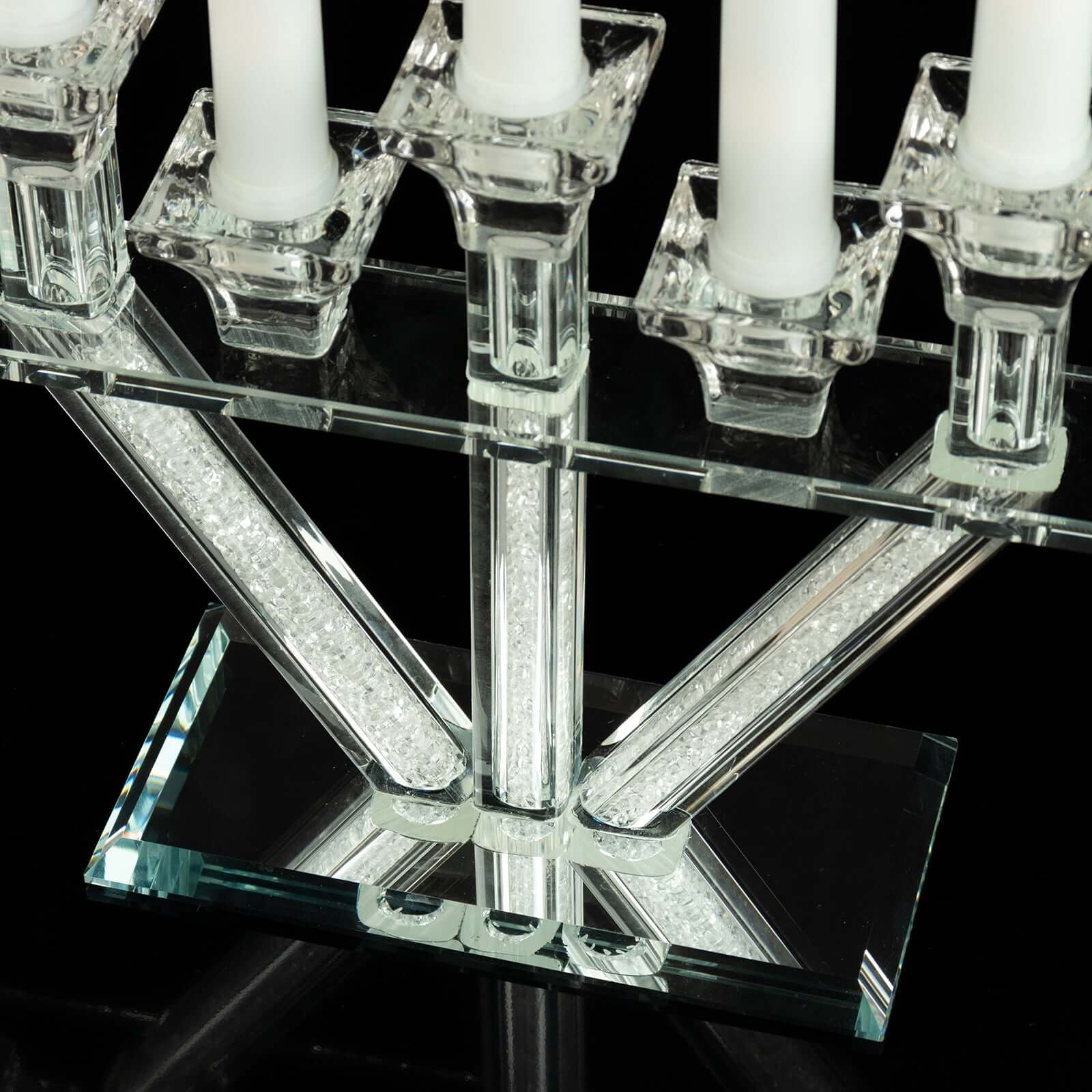 Crystal Glass Candelabra, 7-Branch Taper Candle Stick Holder Stand Table Centerpiece With Crystal Filler and Mirror Base 12"
