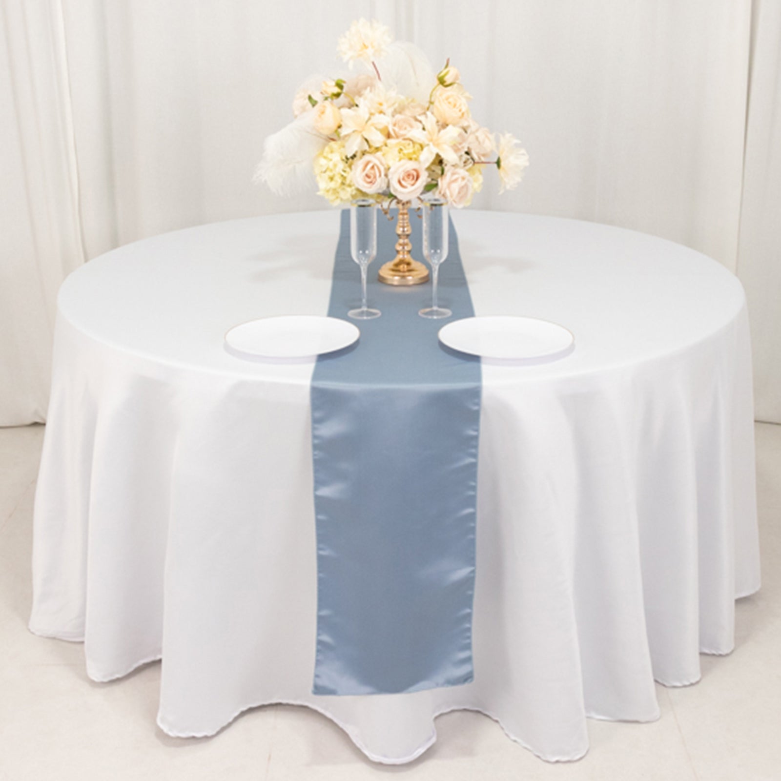 Lamour Satin 12"x108" Table Runner Dusty Blue - Smooth & Lustrous Finish