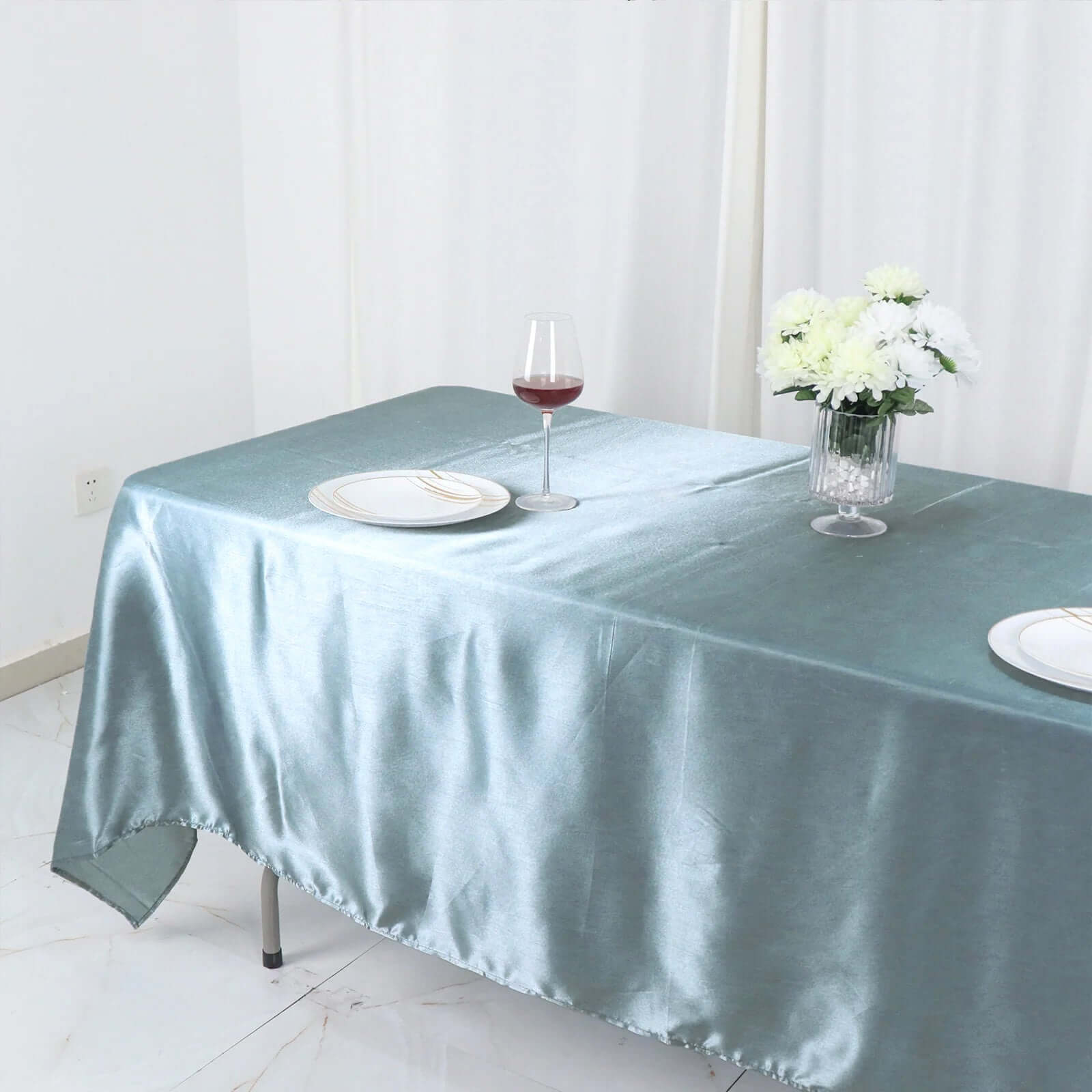 Satin Rectangular 60"x102" Tablecloth Dusty Blue - Smooth and Lustrous Table Cover