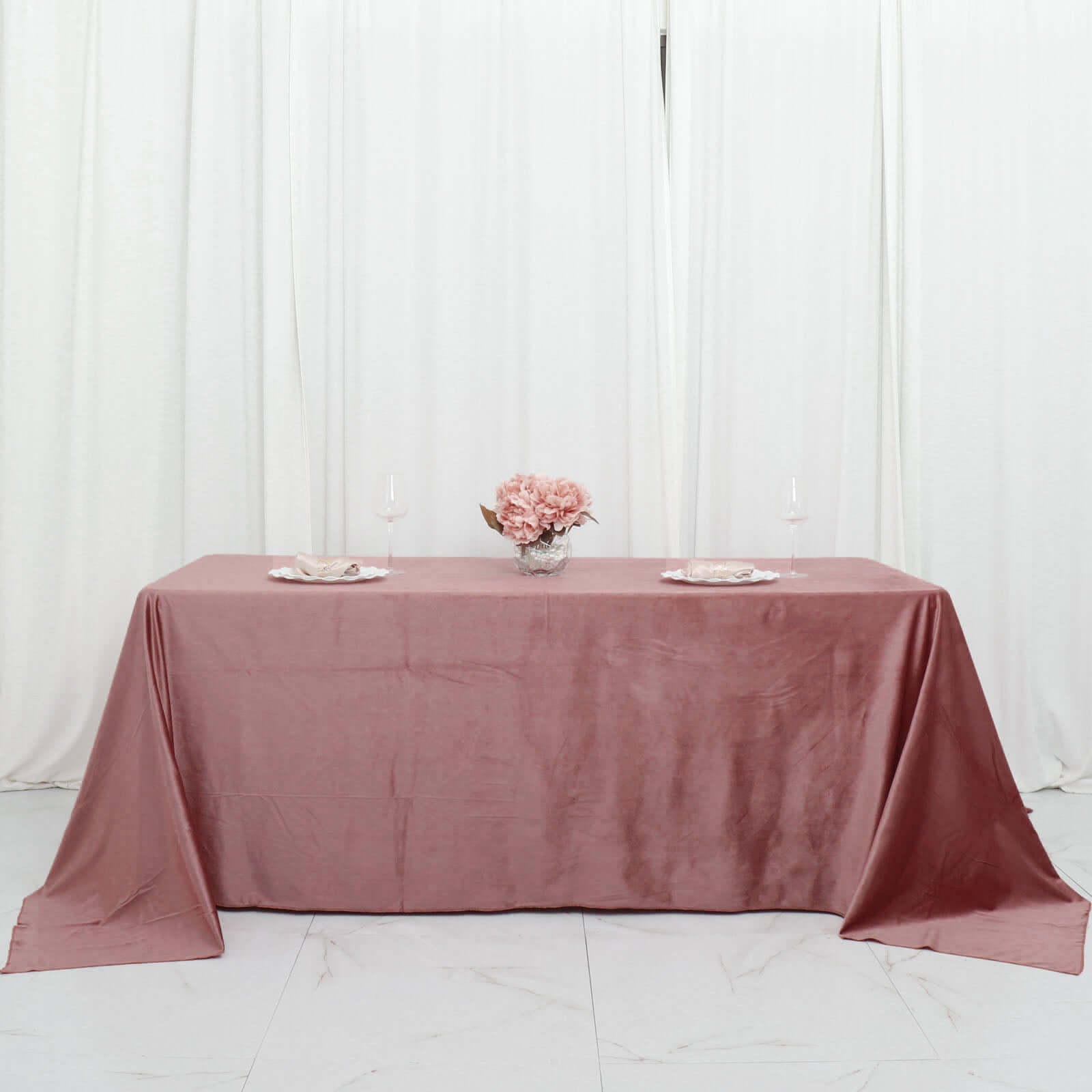 Premium Velvet 90"x132" Rectangle Tablecloth Dusty Rose - Reusable Soft & Seamless Table Cover