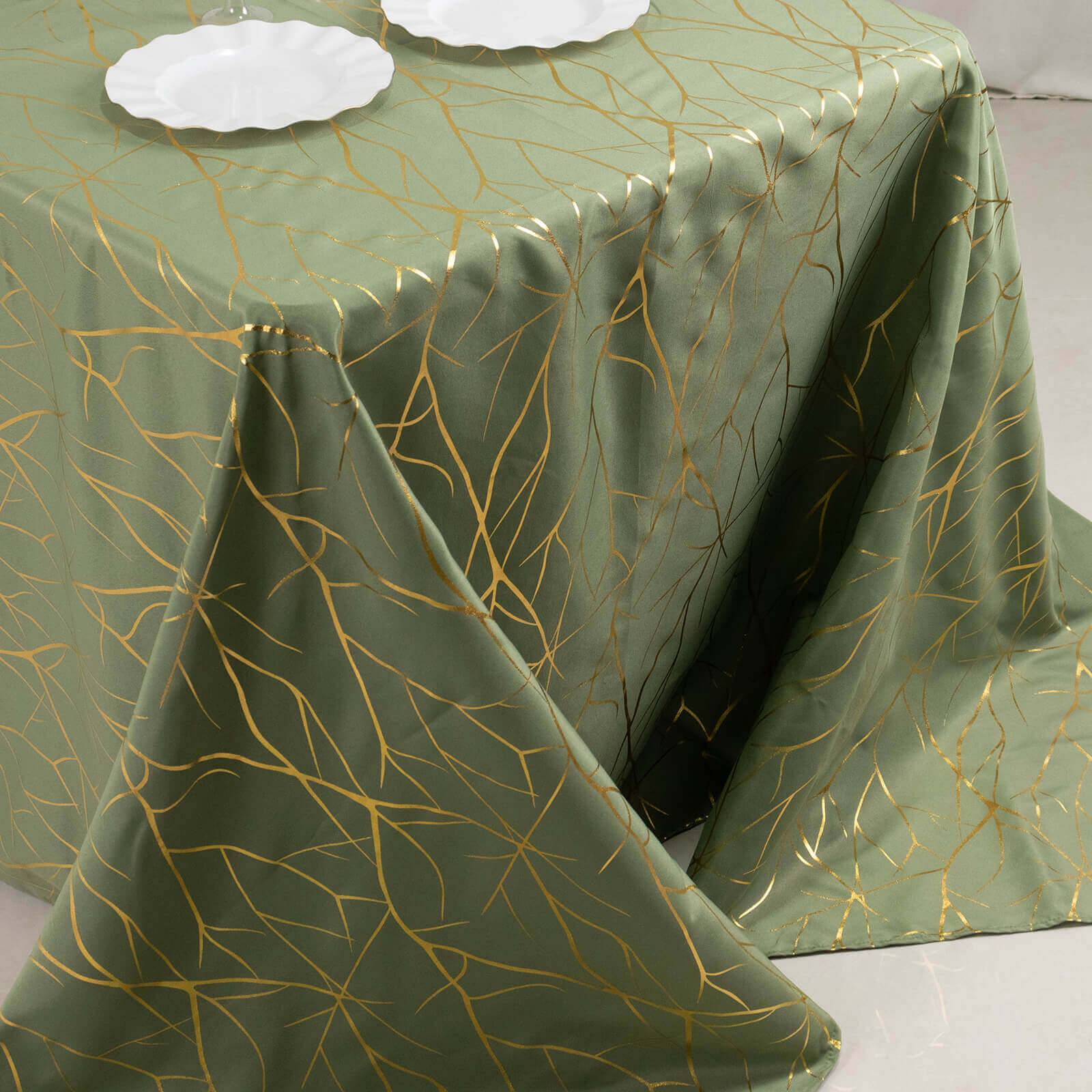 Polyester 90"x132" Rectangle Tablecloth Dusty Sage Green with Gold Foil Tree Branch Pattern - Wrinkle-Resistant Seamless Table Cover