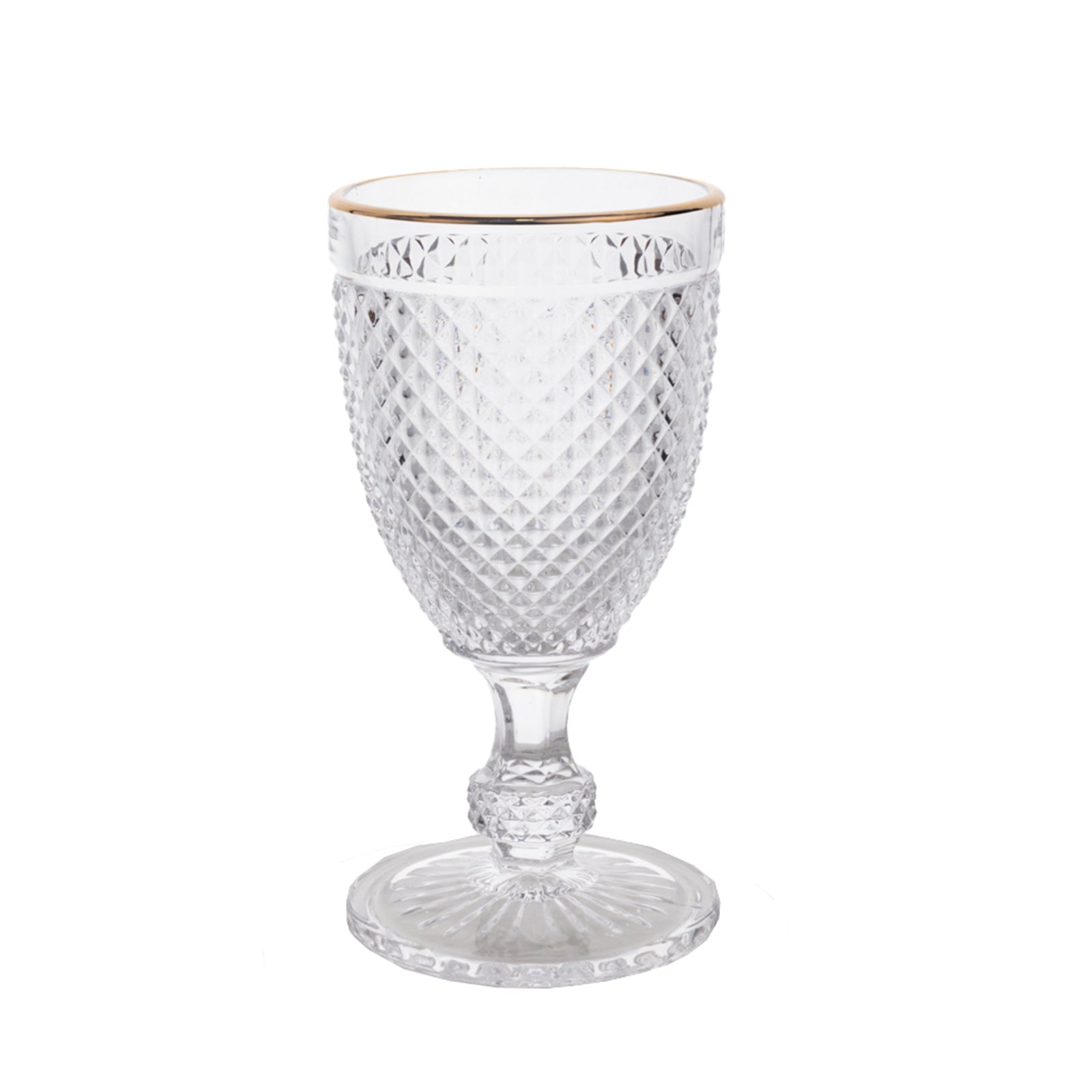 6-Pack Vintage Wine Glasses with Gold Rim and Embossed Diamond Pattern Clear - Crystal 8oz Short Stem Goblets for Cocktails 6"