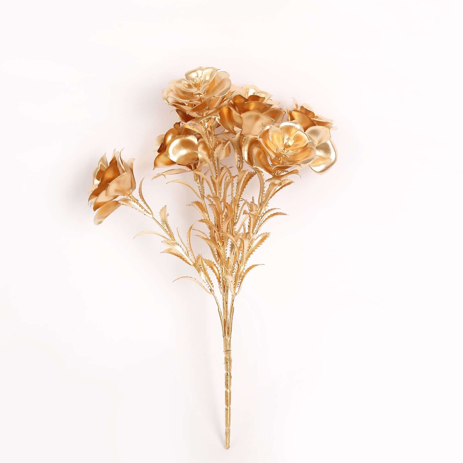 2-Pack Artificial Rose Bloomed Flower Bouquet Metallic Gold - Lustrous Faux Floral Arrangement for Seasonal Displays & Luxurious Decor Themes 17"