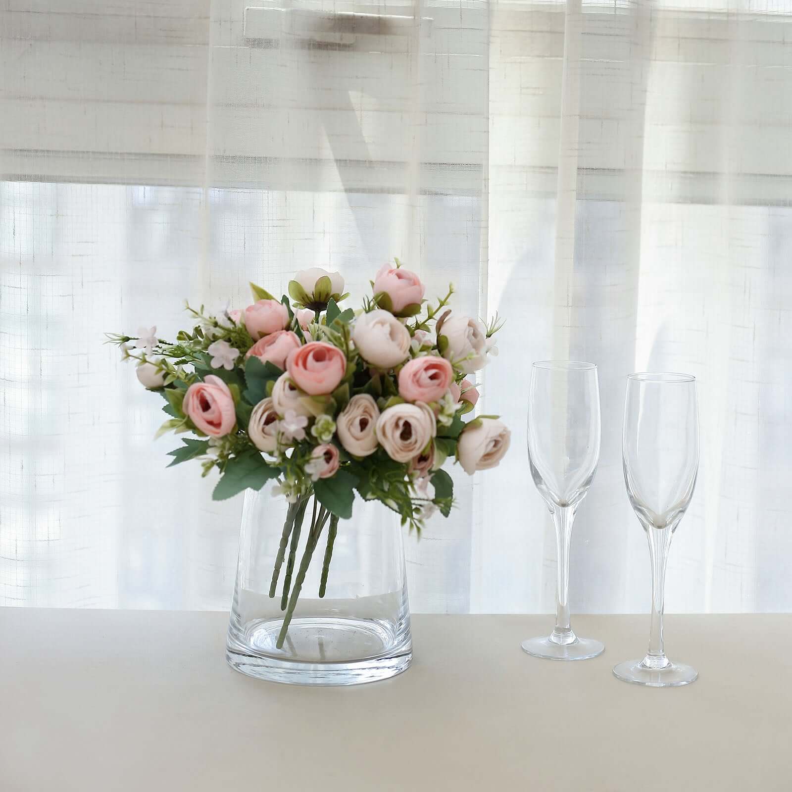 4 Pack 12" Artificial Blush Ranunculus Silk Flower Bridal Bouquets, Faux Buttercup Floral Arrangement