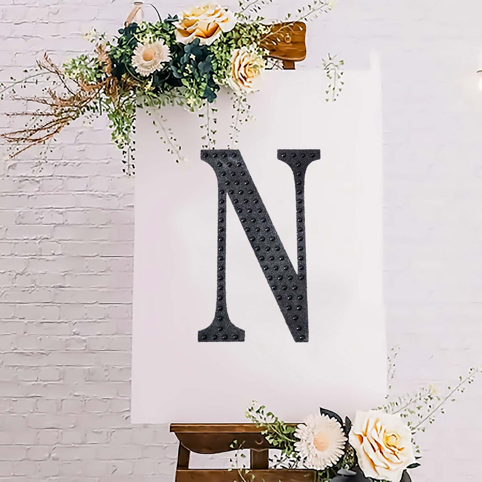 Decorative Rhinestone Alphabet "N" Letter Stickers, Glitter Adhesive Craft Letters Black DIY Sparkle Embellishments 8"