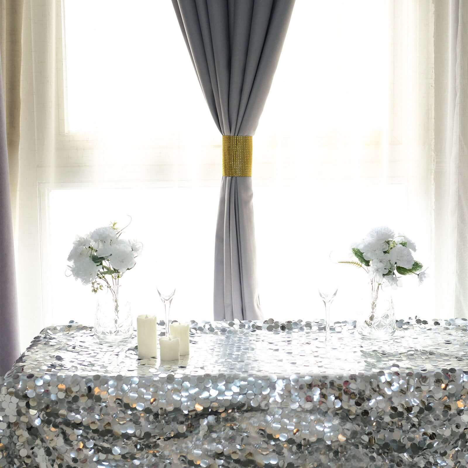 4 Pack Gold Rhinestone Mesh Velcro Backdrop Curtain Bands, Large Chair Sash Clip Tie Backs - 5"X10"