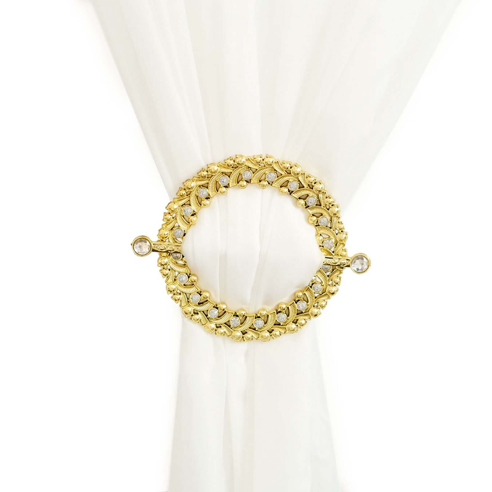 2 Pack 7" Gold Barrette Style Acrylic Crystal Curtain Tie Backs, Round Backdrop Drapery Brooch Holdbacks